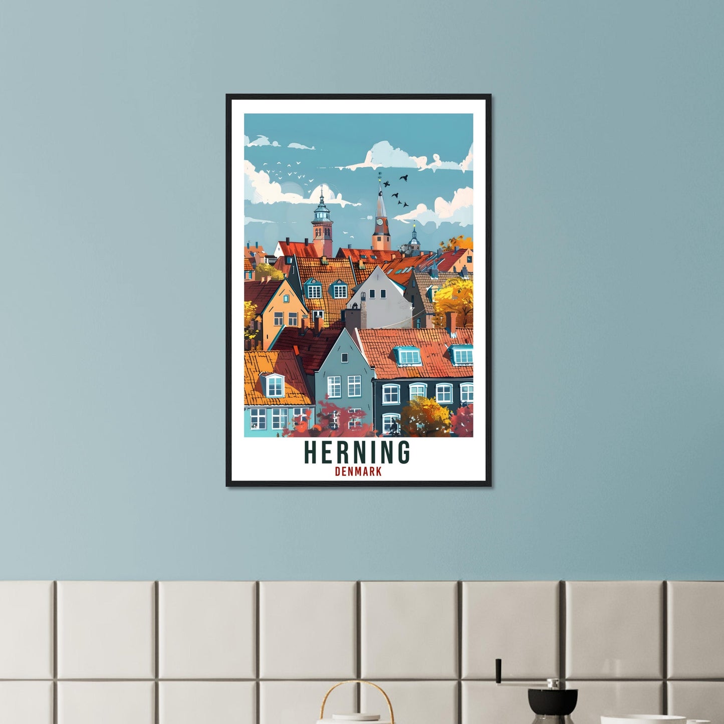 Herning Travel Print Denmark Wall Art Wall Hanging Home Living Décor Herning Gift Art Lovers Gift Denmark Artwork Gift Danish Travel Poster
