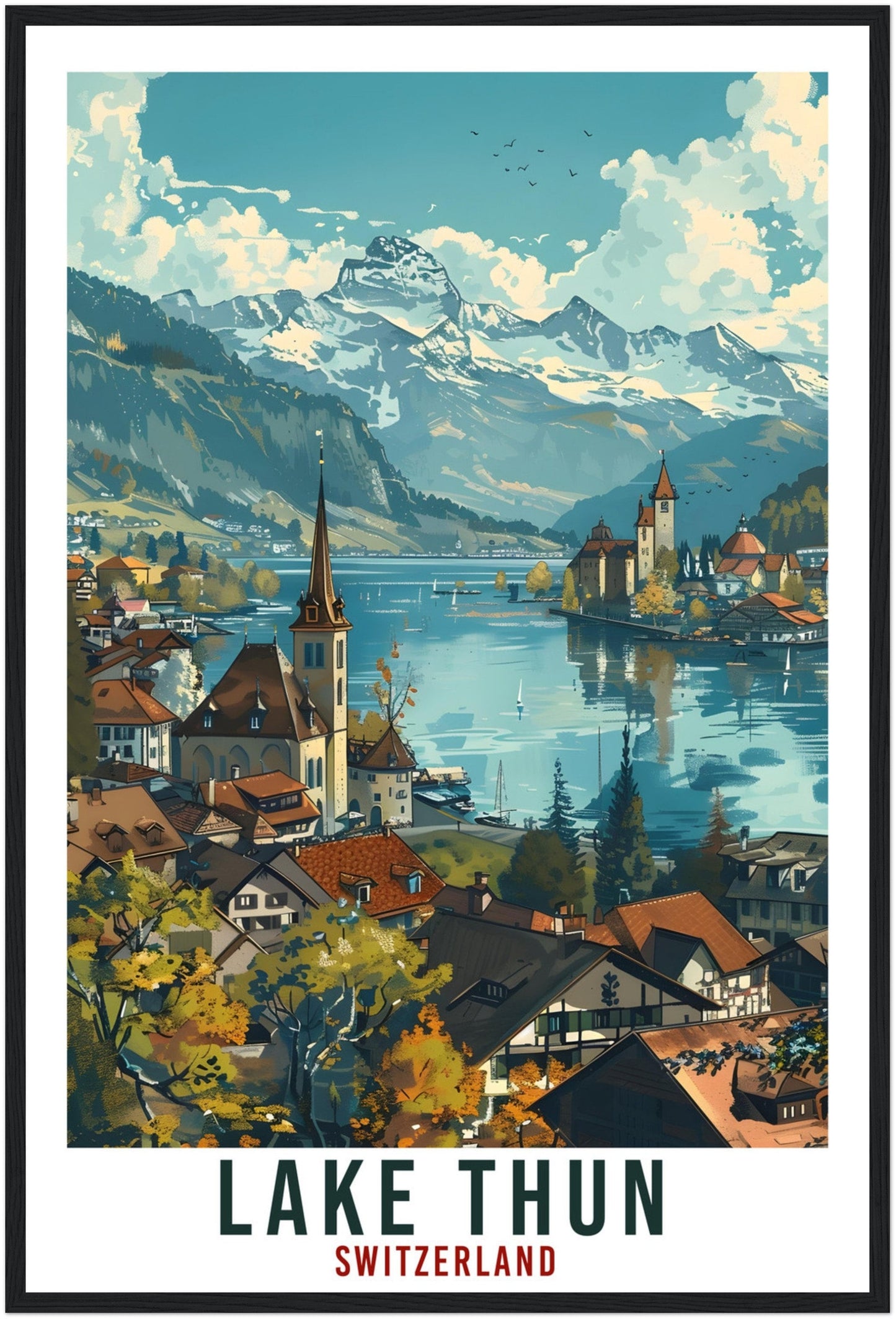 Lake Thun Travel Print Swiss Wall Art Wall Hanging Home Living Décor Lake Thun Gift Art Lovers Gift Switzerland Artwork Swiss Travel Poster