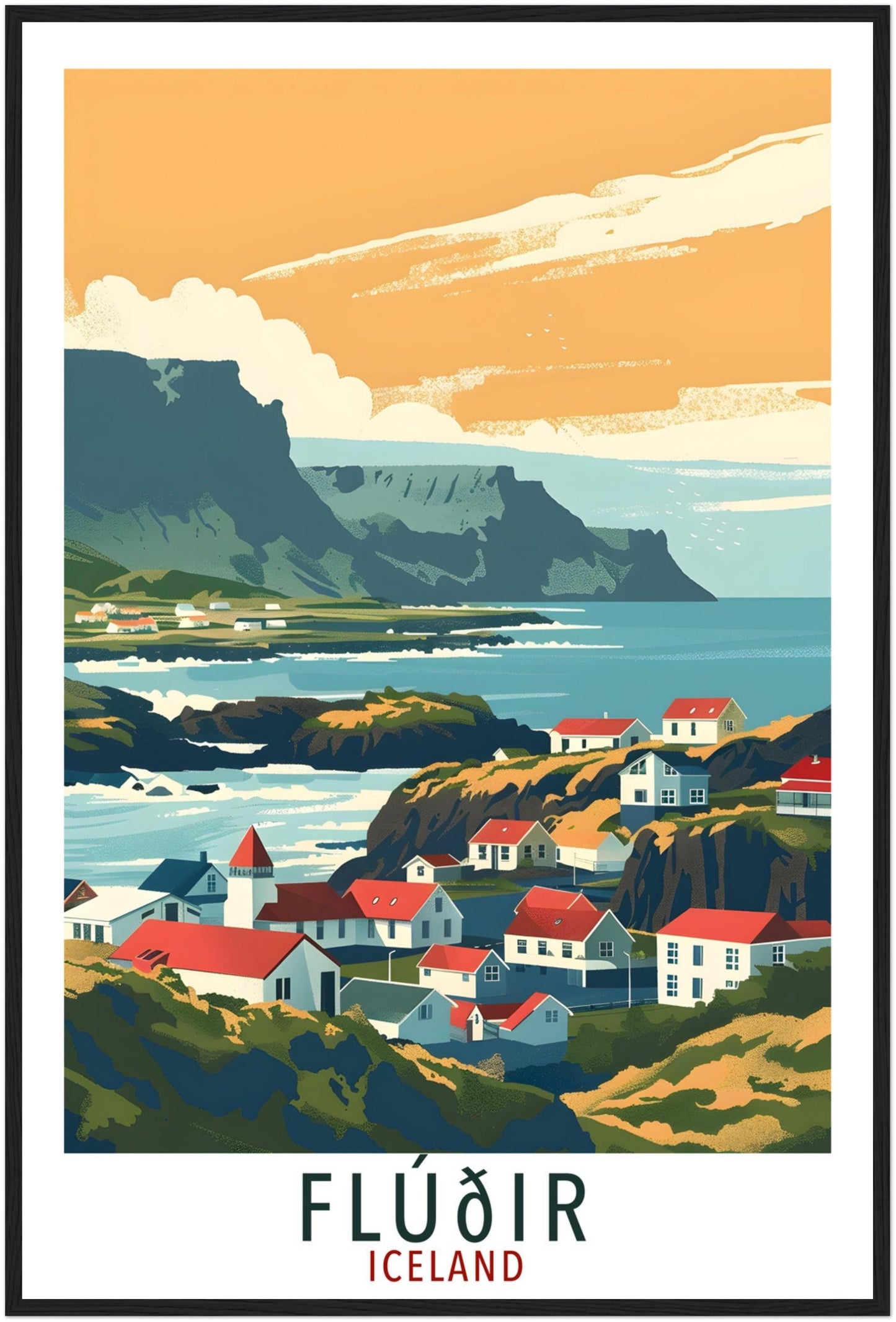 Fludir Iceland Travel Print Wall Art Wall Hanging Home Décor Fludir Gift Travel Art Iceland Fludir Artwork City Landscape Travel Poster