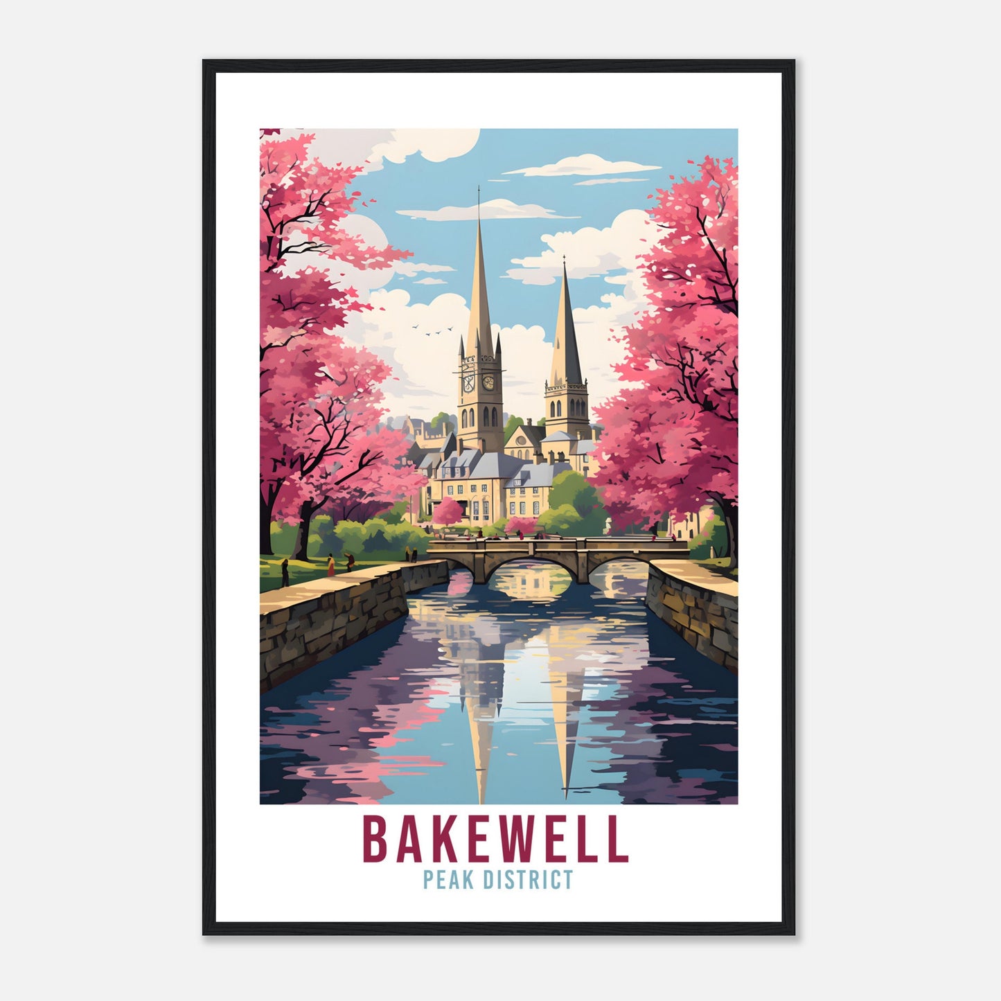 Bakewell Travel Print Peak District Home Decoration Derbyshire Landscape England Nature Wall Hanging Bakewell Artwork Travel Poster