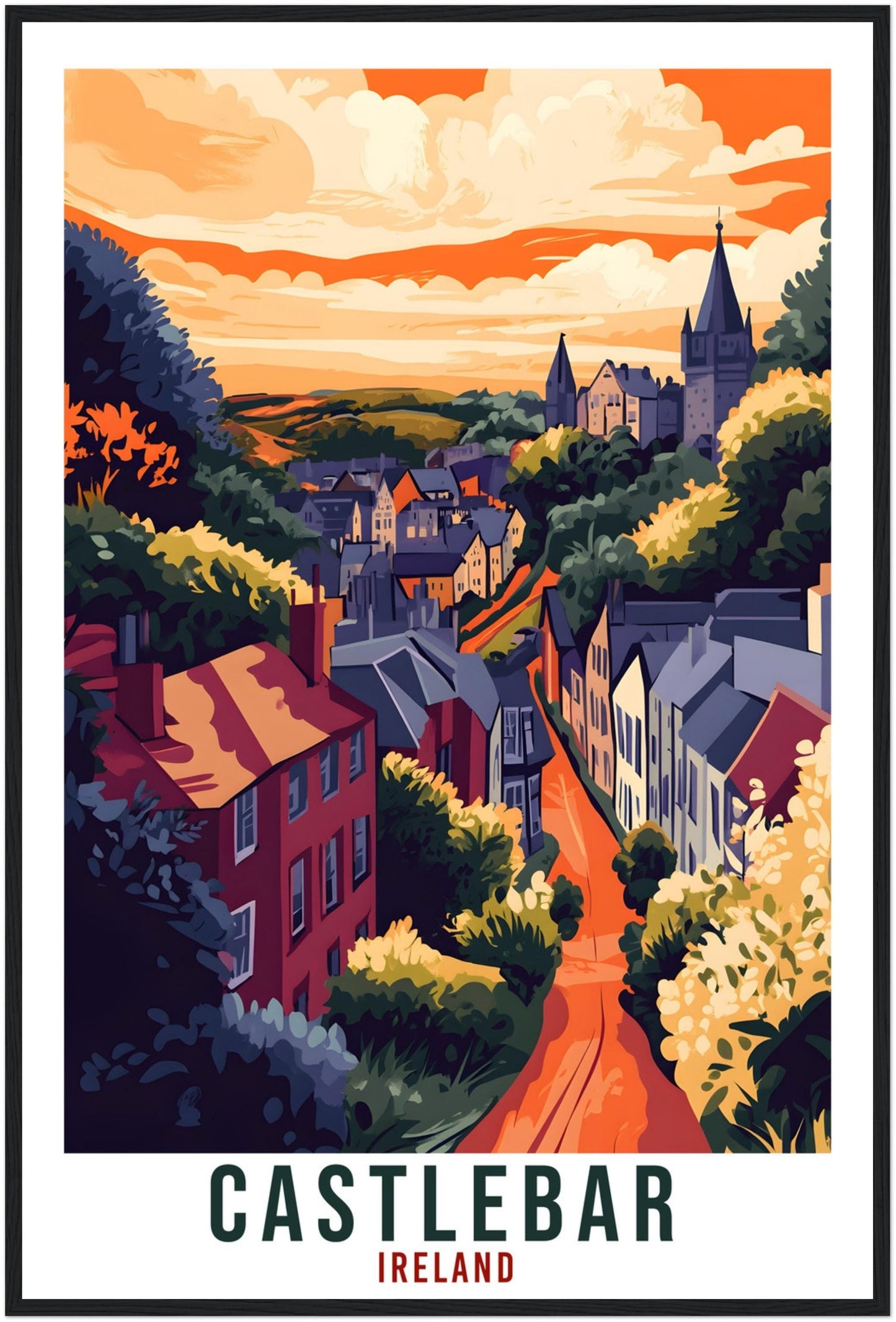 Castlebar Travel Print Ireland Home Decor Castlebar Wall Art Gift Wall Hanging Art Lover Mayo Irish Artwork Travel Poster Ireland Travel Art