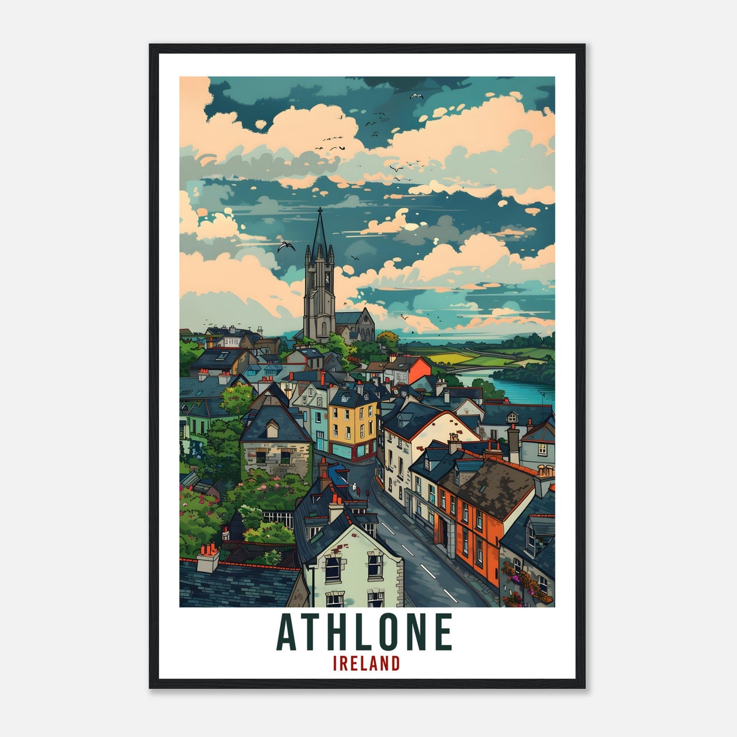 Athlone Travel Print Ireland Wall Art Wall Hanging Home Living Décor Athlone Gift Art Lovers Gift Irish Artwork Gift Ireland Travel Poster