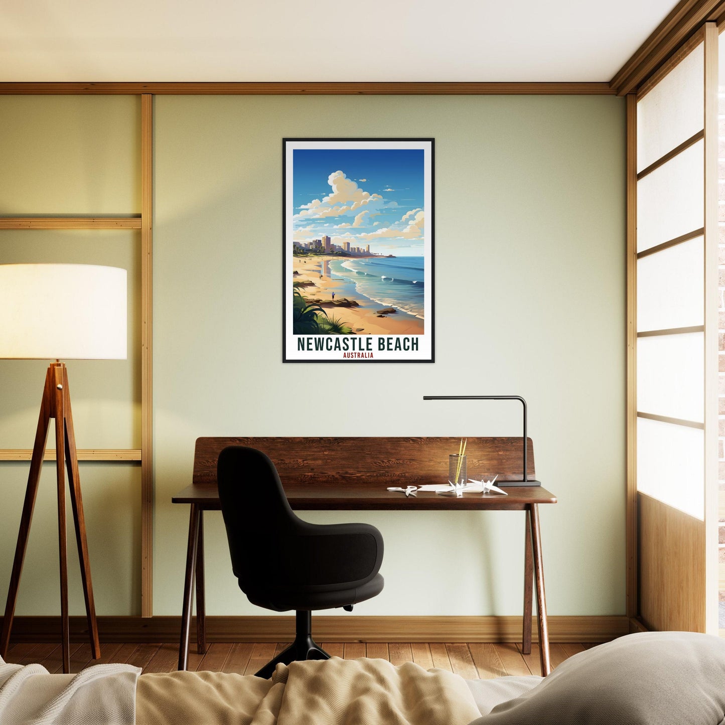 Newcastle Beach Travel Poster Wall Art Newcastle Australia Artwork Wall Hanging Newcastle Beach Travel Print Australian Art Lovers Gift