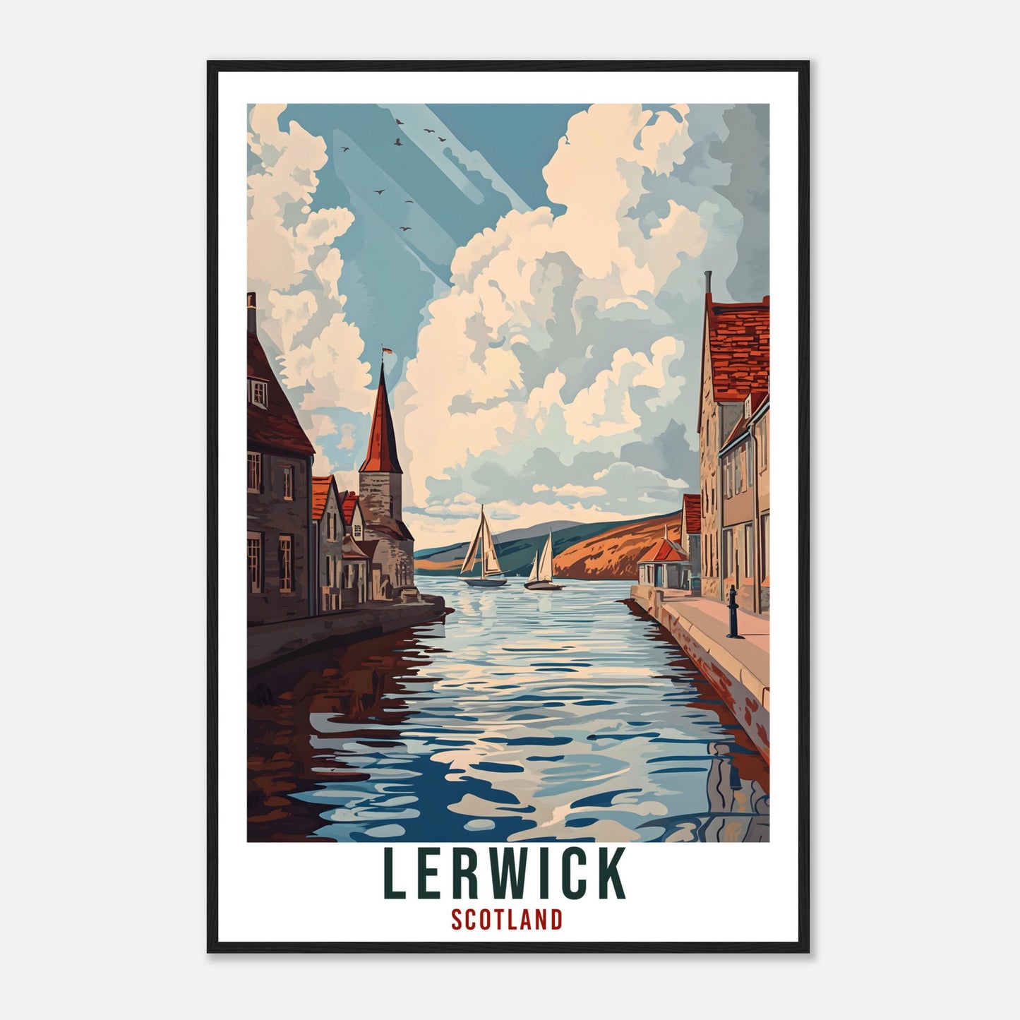 Lerwick Travel Print Scotland Home Decor Lerwick Wall Art Wall Hanging Art Lover Scotland Artwork Travel Poster Lerwick Travel Art Gift