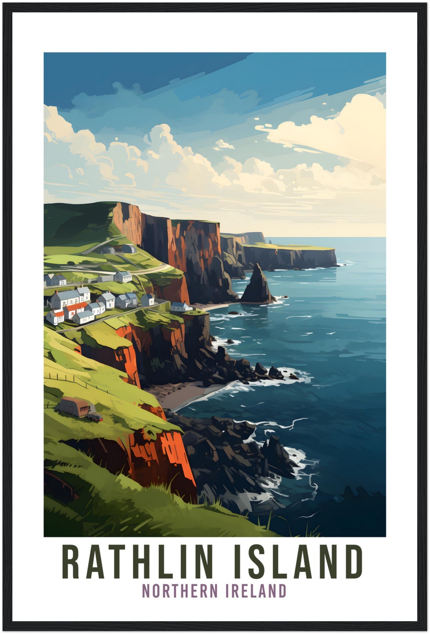 Rathlin Island Travel Print Northern Ireland Seaside Coastal Landscape Wall Hanging Rathlin Island Artwork Gift Rathlin Island Travel Poster