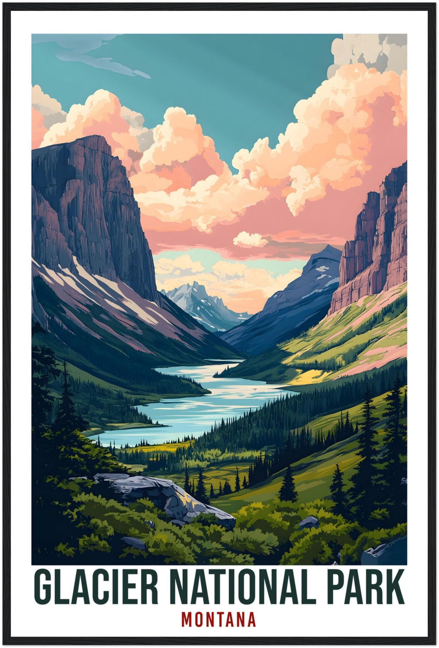 Glacier National Park Montana USA Travel Print Wall Art Wall Hanging Home Décor Montana Gift Travel Art USA Hiking Artwork Travel Poster