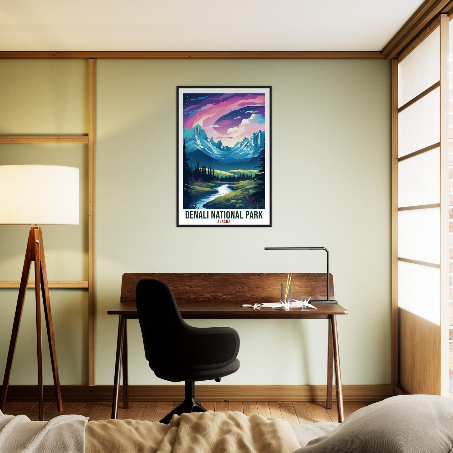 Denali National Park Travel Print Alaska Northern Lights Wall Art Wall Hanging Travel Art Gift Denali National Park Travel Poster Art Lover