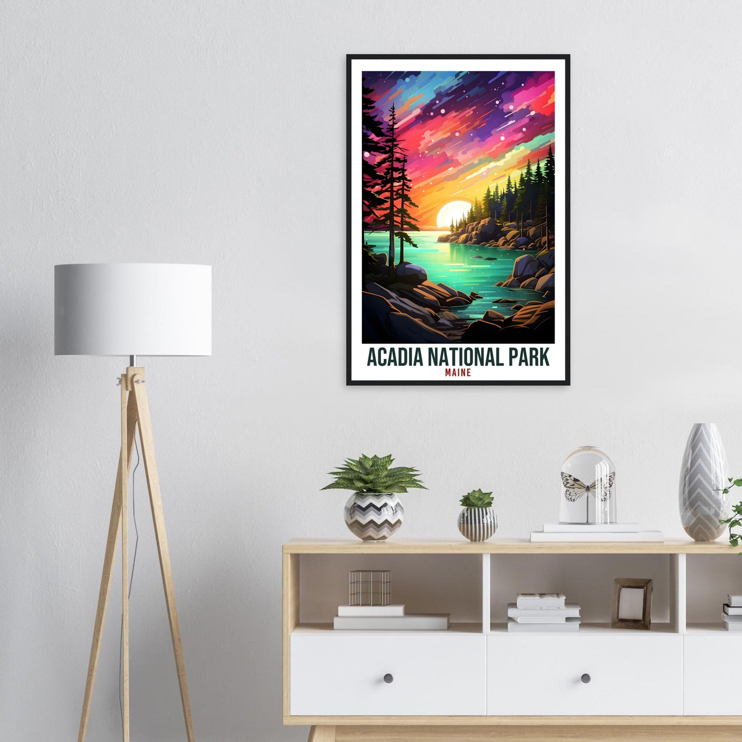 Acadia National Park Travel Print Maine Northern Lights Wall Art Wall Hanging Travel Art Gift Acadia Maine Travel Poster Artwork Art Lover
