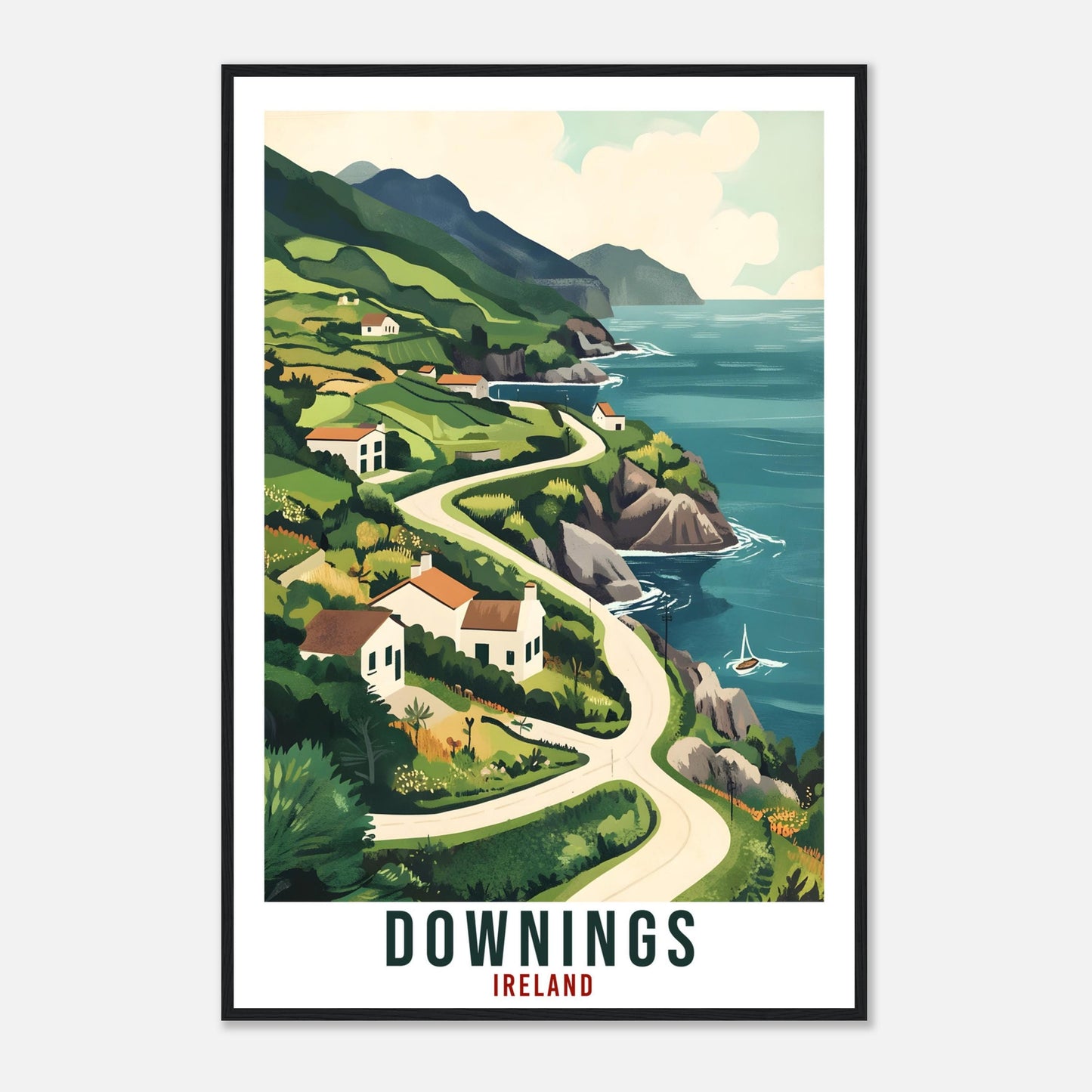 Downings Travel Print Ireland Home Decor Downings Wall Art Wall Hanging Art Lover Irish Artwork Travel Poster Downings Ireland Travel Art