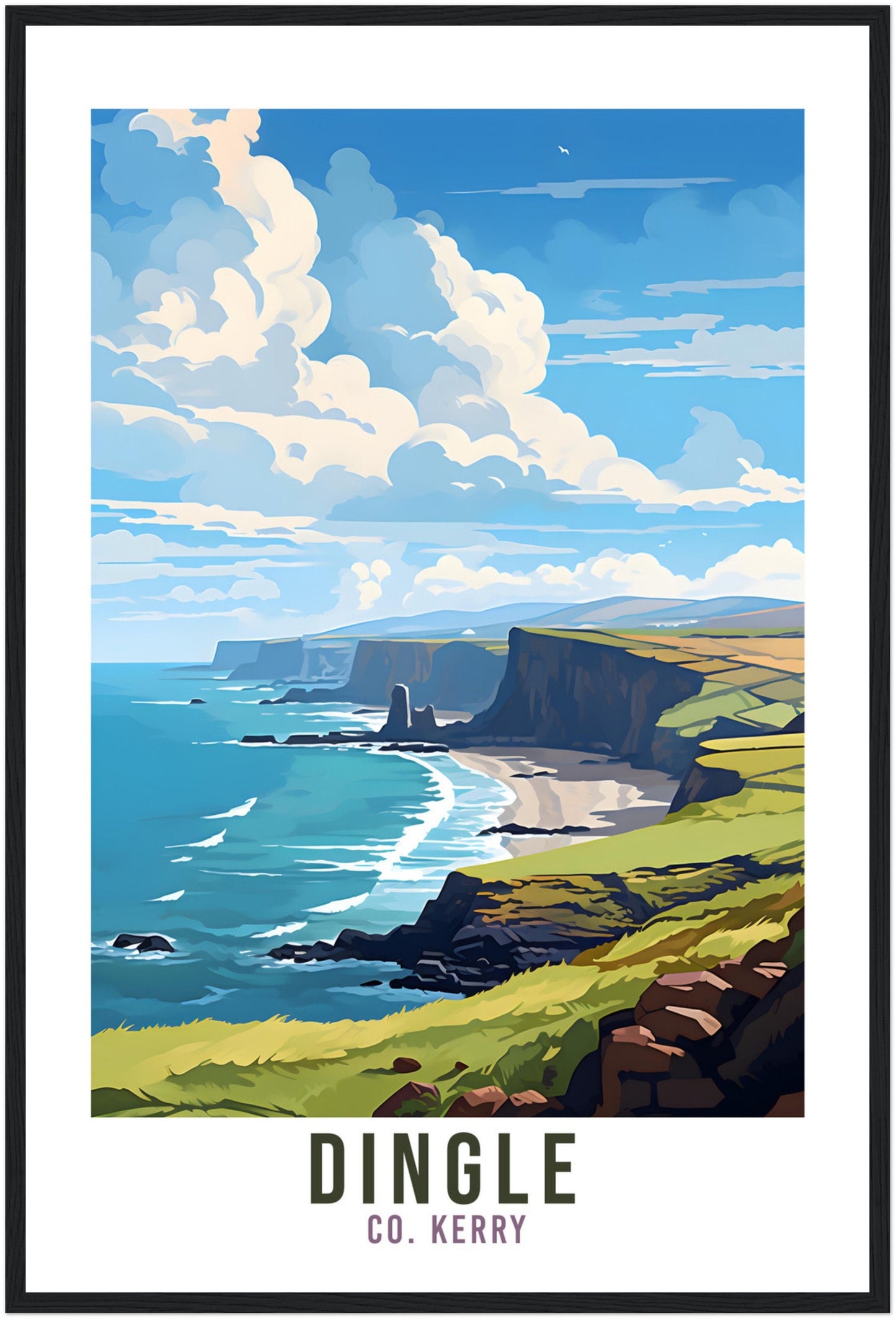 Dingle Travel Print Ireland Co. Kerry Seaside Coastal Landscape Wall Hanging Dingle Peninsula Artwork Gift Irish Coast Art Poster Gift