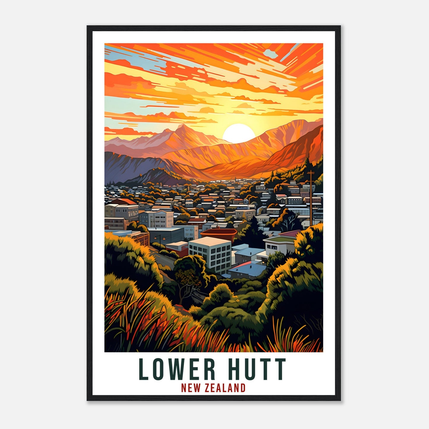 Lower Hutt Travel Print Wall Art Lower Hutt New Zealand Home Decor Artwork Art Gift Lower Hutt Travel Poster New Zealand Art Lovers Gift