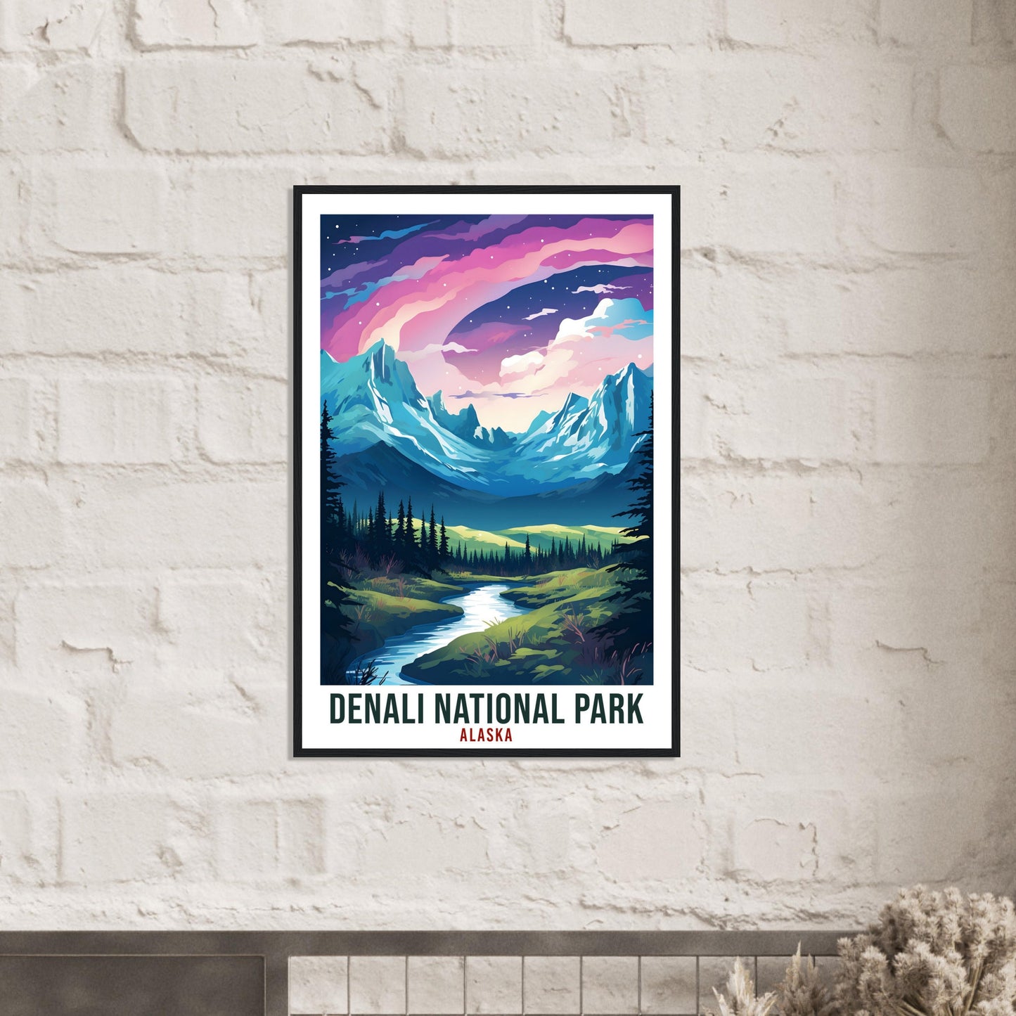 Denali National Park Travel Print Alaska Northern Lights Wall Art Wall Hanging Travel Art Gift Denali National Park Travel Poster Art Lover