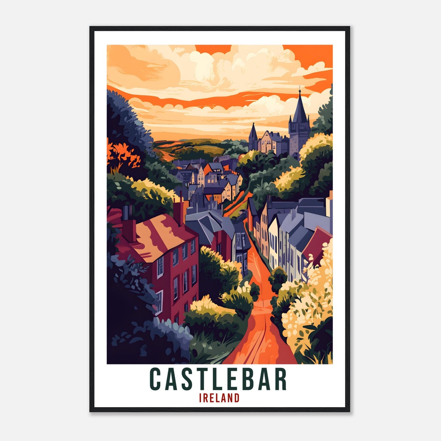 Castlebar Travel Print Ireland Home Decor Castlebar Wall Art Gift Wall Hanging Art Lover Mayo Irish Artwork Travel Poster Ireland Travel Art