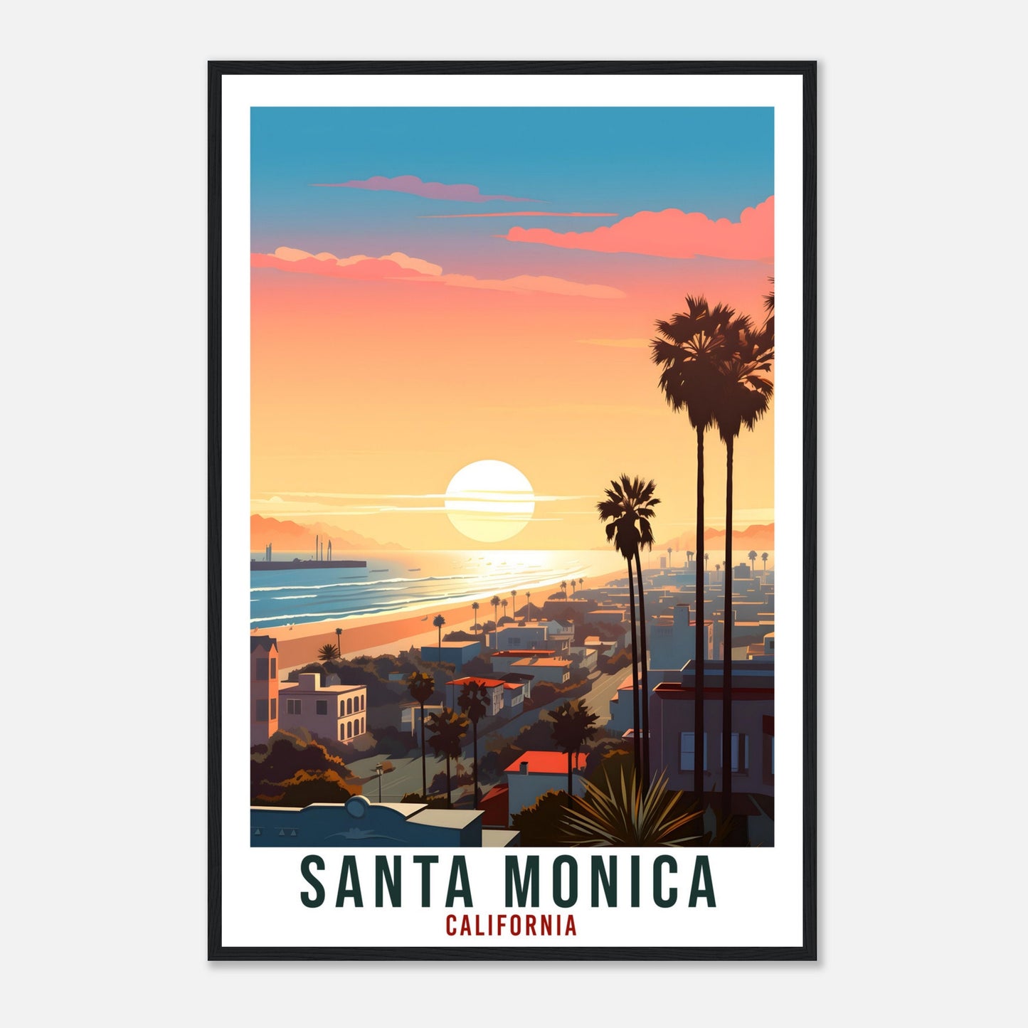 Santa Monica Travel Print California Home Decor USA City Wall Art Gift Wall Hanging Art Lover California Artwork Santa Monica Travel Poster