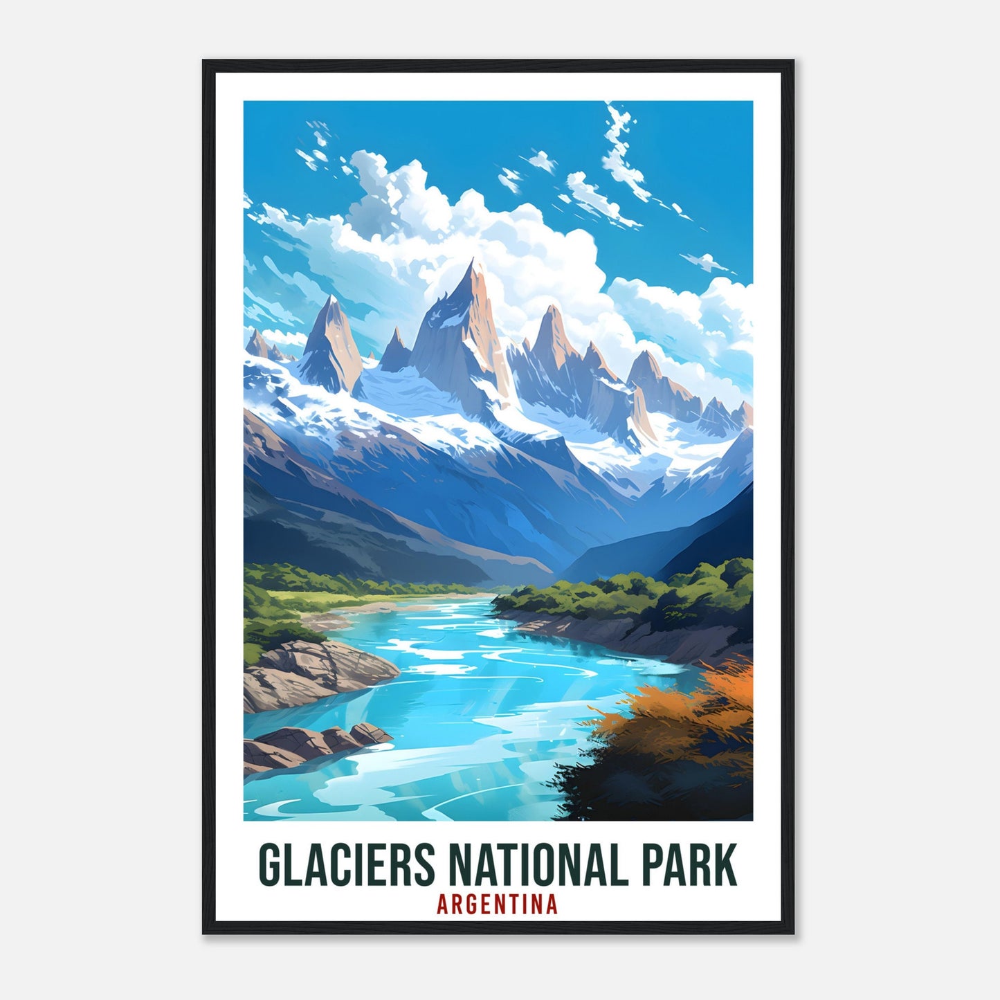Glacier National Park Travel Print Wall Art Argentina Glacier Landscape Artwork Art Gifts Travel Poster Argentinian National Park Art