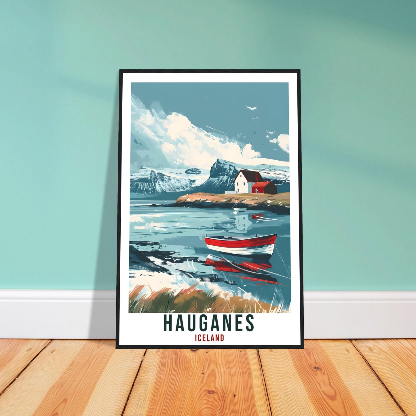 Hauganes Iceland Travel Print Wall Art Wall Hanging Home Décor Hauganes Gift Travel Art Iceland Artwork City Landscape Travel Poster