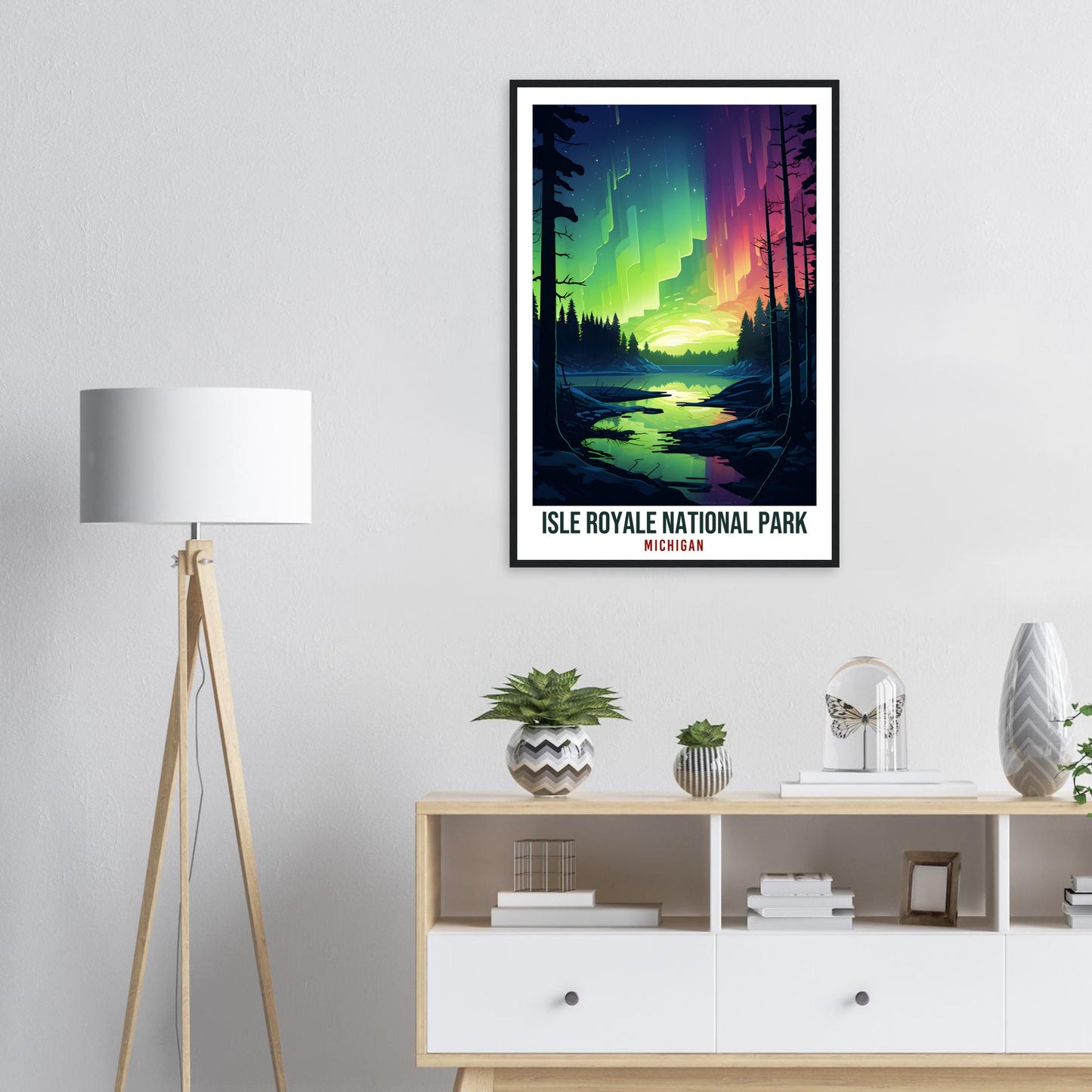 Isle Royale National Park Travel Print Michigan Northern Lights Wall Art Wall Hanging Travel Art Gift Isle Royale Travel Poster Michigan Art
