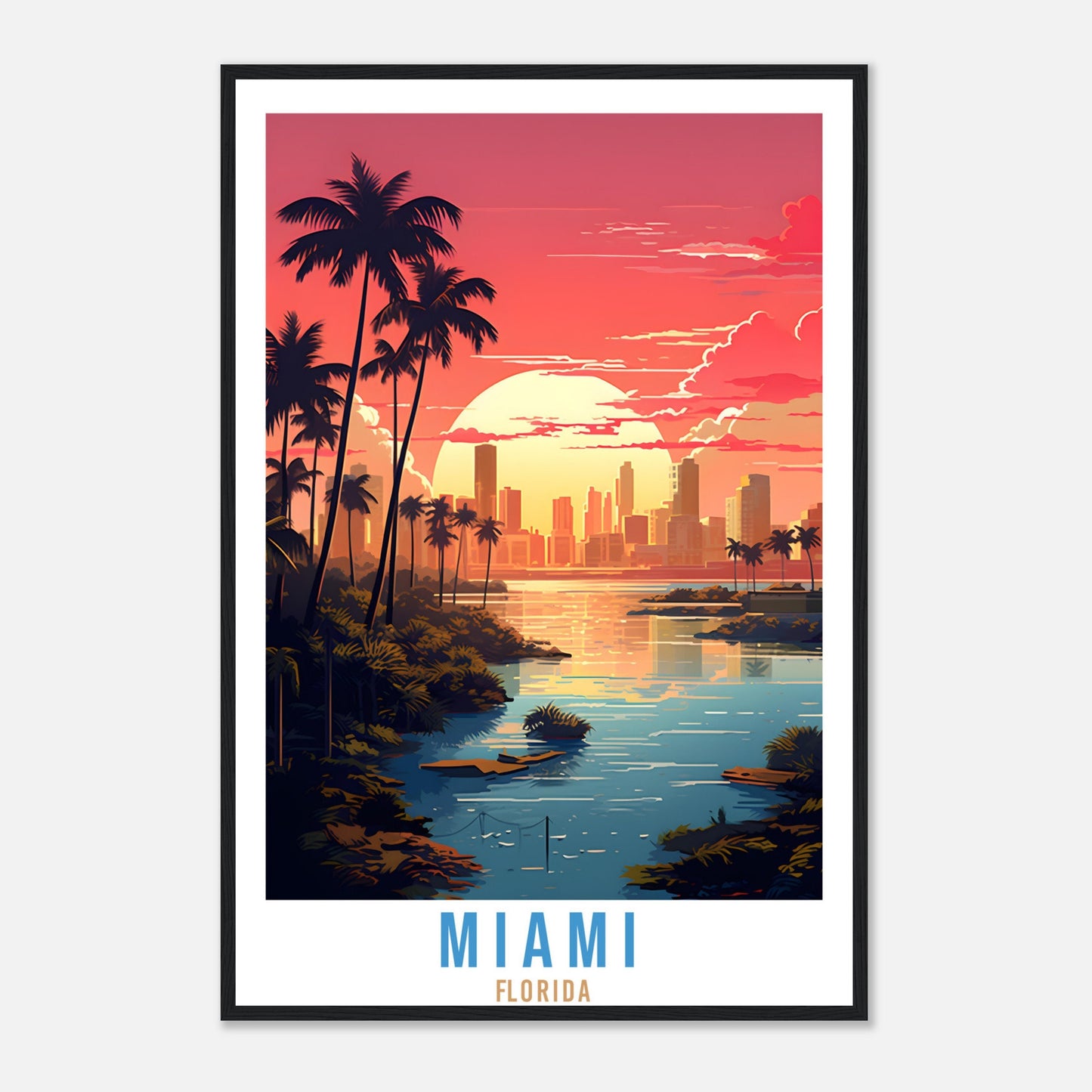 Miami Florida Travel Print Wall Miami Sunset Wall Hanging Travel Poster Miami City Landscape Florida Home Decor Florida Gift Travel Art