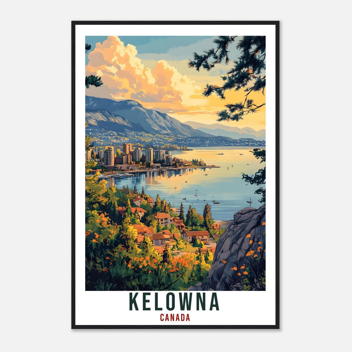 Kelowna Travel Print Canada Home Decor Kelowna Wall Art Gift Wall Hanging Art Lover Kelowna Canadian Artwork Travel Poster British Columbia