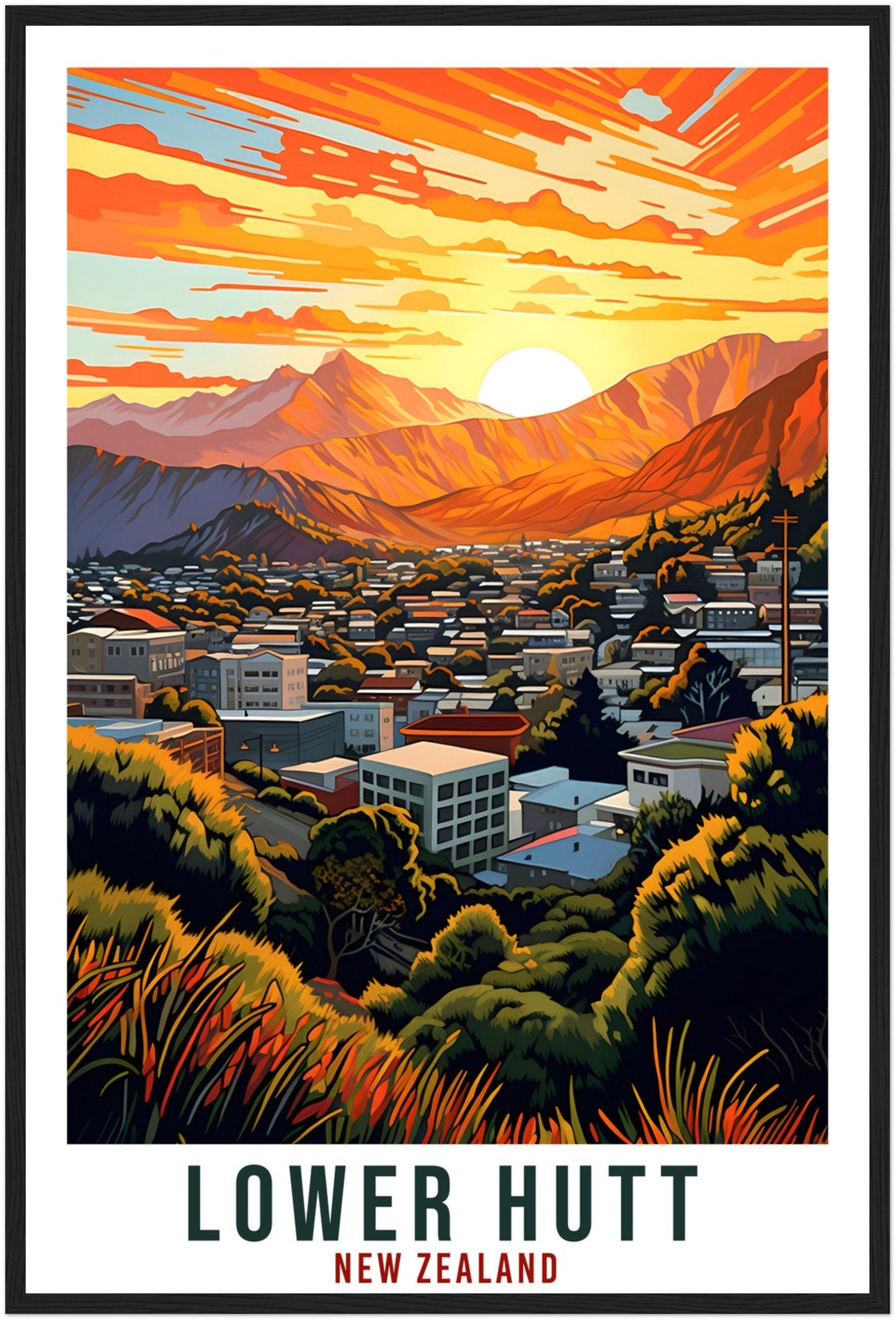 Lower Hutt Travel Print Wall Art Lower Hutt New Zealand Home Decor Artwork Art Gift Lower Hutt Travel Poster New Zealand Art Lovers Gift