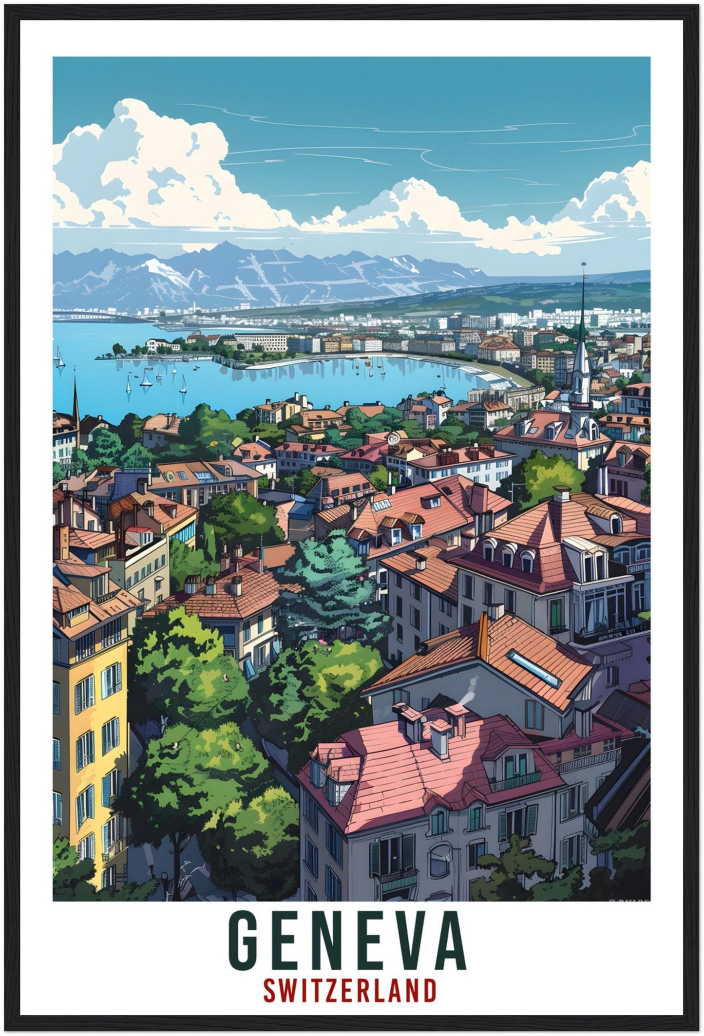 Geneva Travel Print Swiss Wall Art Wall Hanging Home Living Décor Geneva Gift Art Lovers Gift Switzerland Artwork Gift Swiss Travel Poster