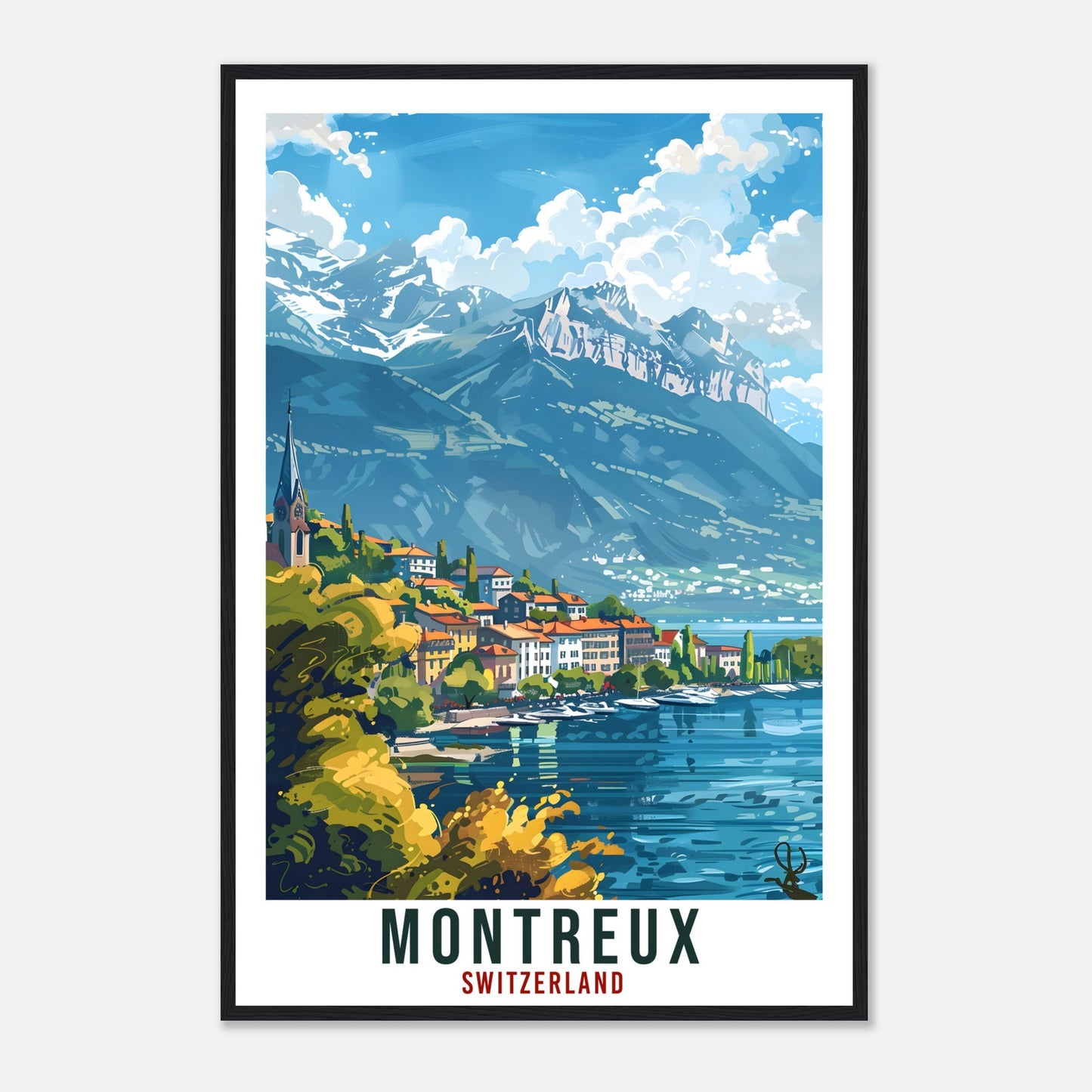 Montreux Travel Print Swiss Wall Art Wall Hanging Home Living Décor Montreux Gift Art Lovers Switzerland Artwork Gift Swiss Travel Poster