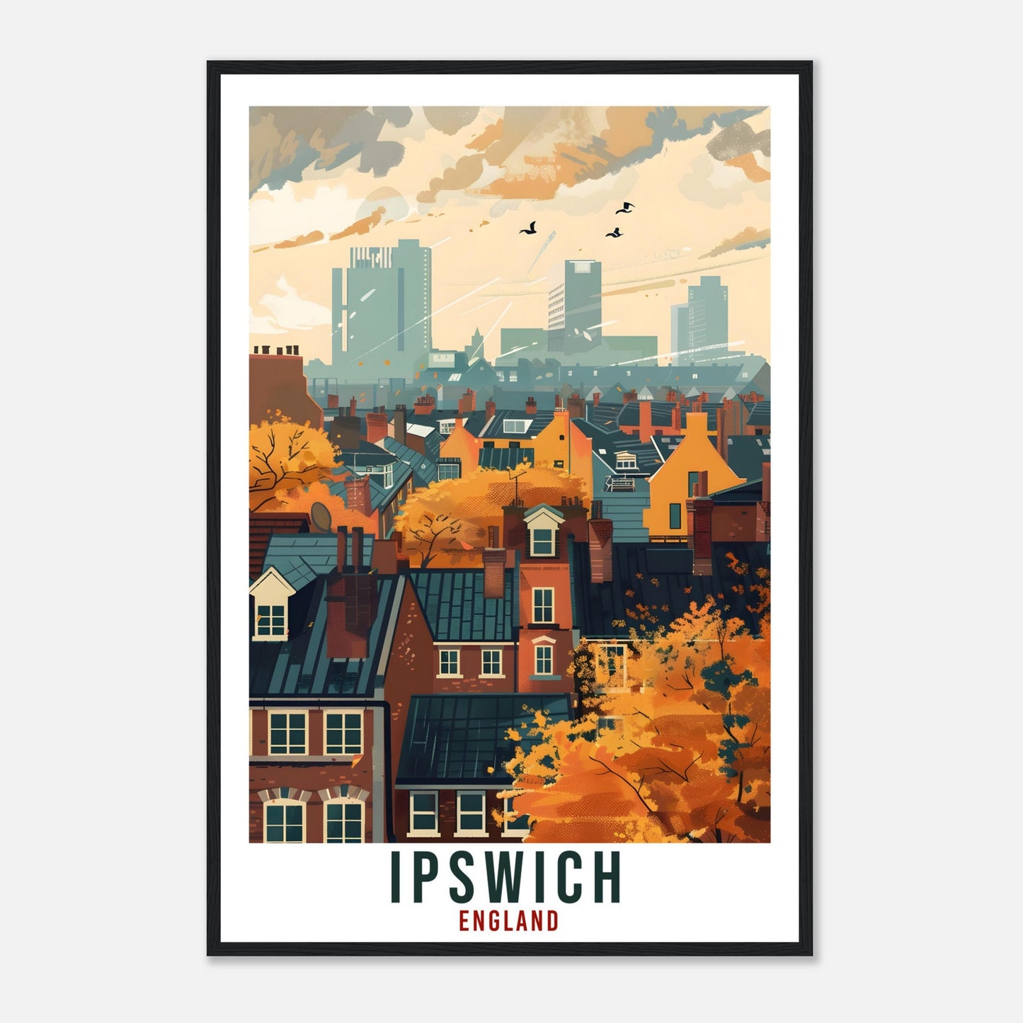 Ipswich Travel Print Wall Art Ipswich Wall Hanging Home Living Décor Ipswich Gift Art Lovers UK Artwork Gift Print England Travel Poster