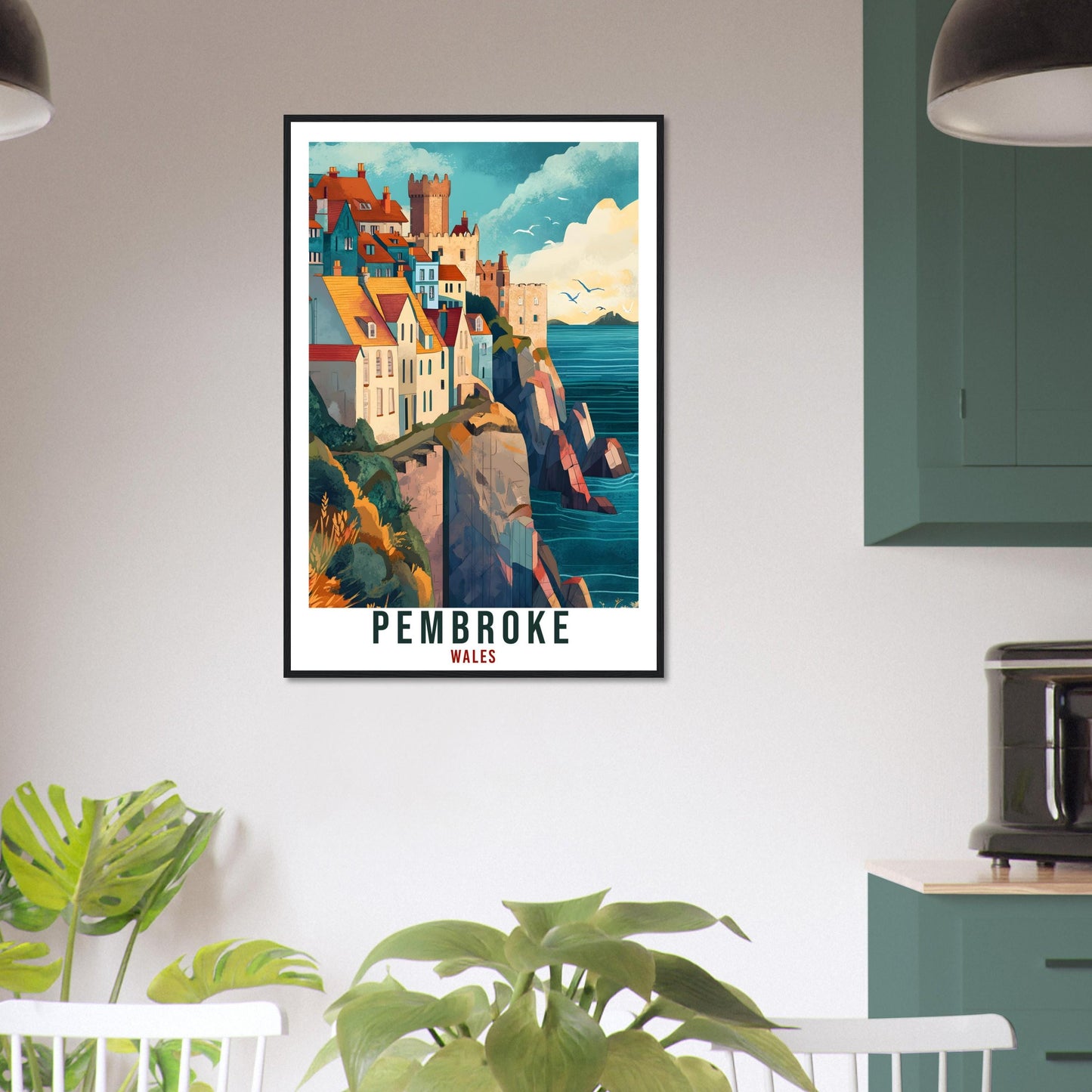Pembroke Travel Print Wales Home Decor Pembroke Wall Art Wall Hanging Art Lover Wales Artwork Travel Poster Pembroke Travel Art Gift