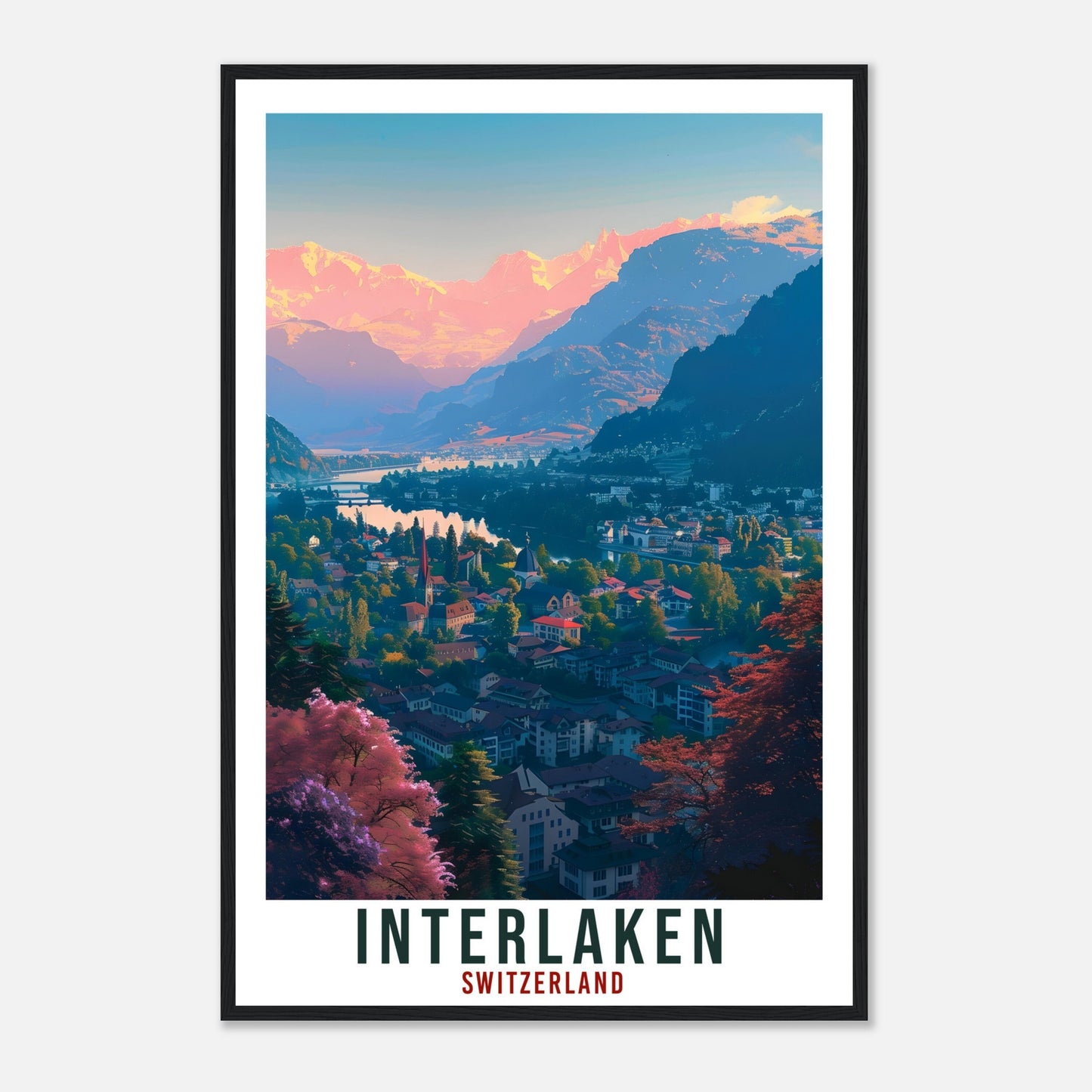 Interlaken Travel Print Swiss Wall Art Wall Hanging Home Living Décor Interlaken Gift Art Lover Switzerland Artwork Gift Swiss Travel Poster