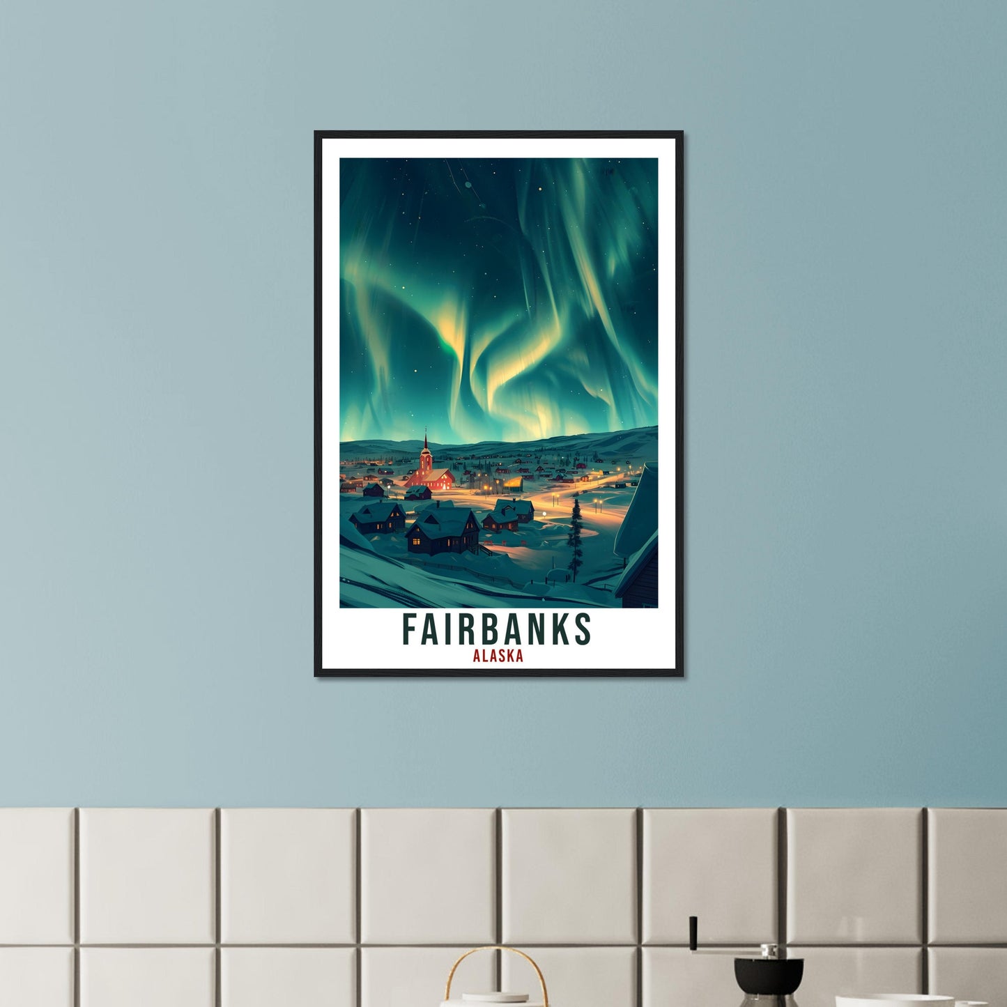 Fairbanks Travel Print Alaska Northern Lights Wall Art Wall Hanging Travel Gift Fairbanks Travel Poster Alaska Landscape Artwork Art Lover