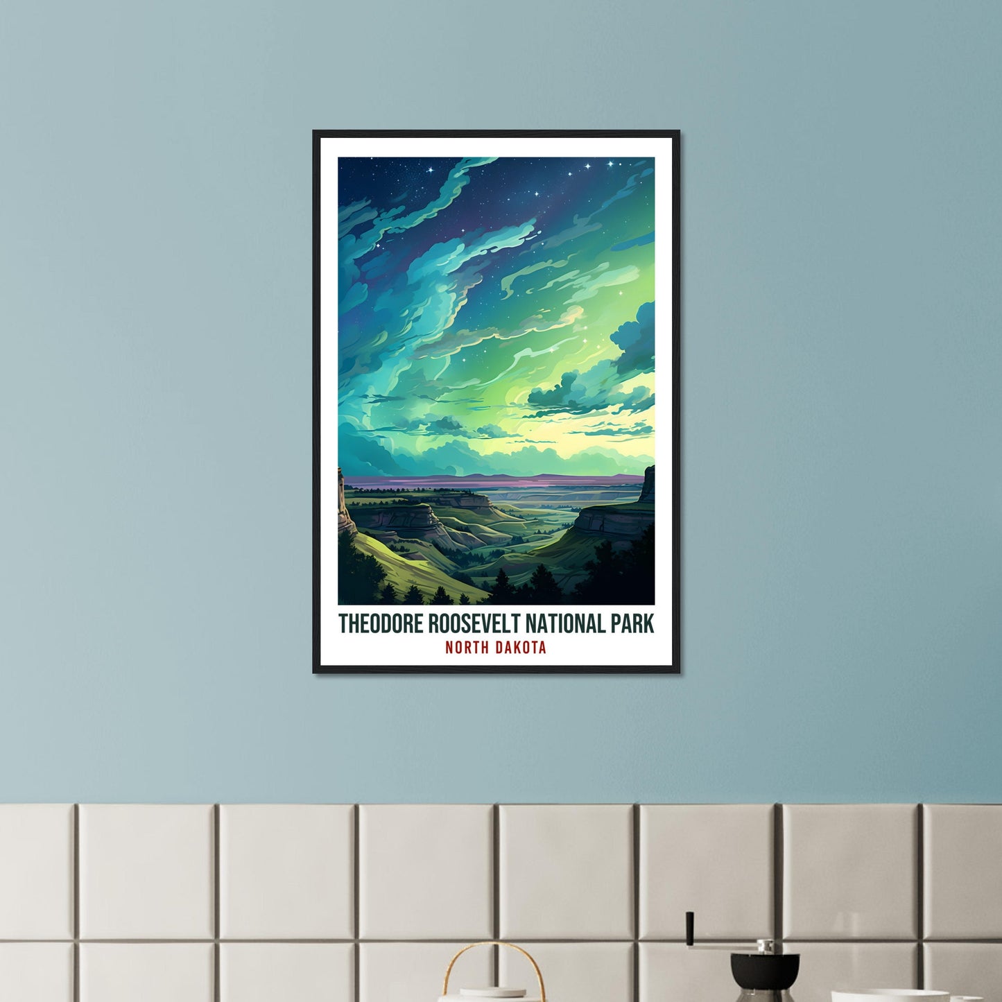 North Dakota National Park Travel Print North Dakota Northern Lights Wall Art Wall Hanging Travel Art Gift North Dakota Travel Poster USA