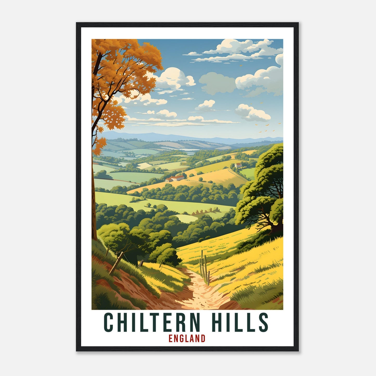 Chiltern Hills Travel Print English Wall Art Home Decor Wall Hanging Travel Art Gift Chiltern Hills Travel Poster England Landscape Artwork