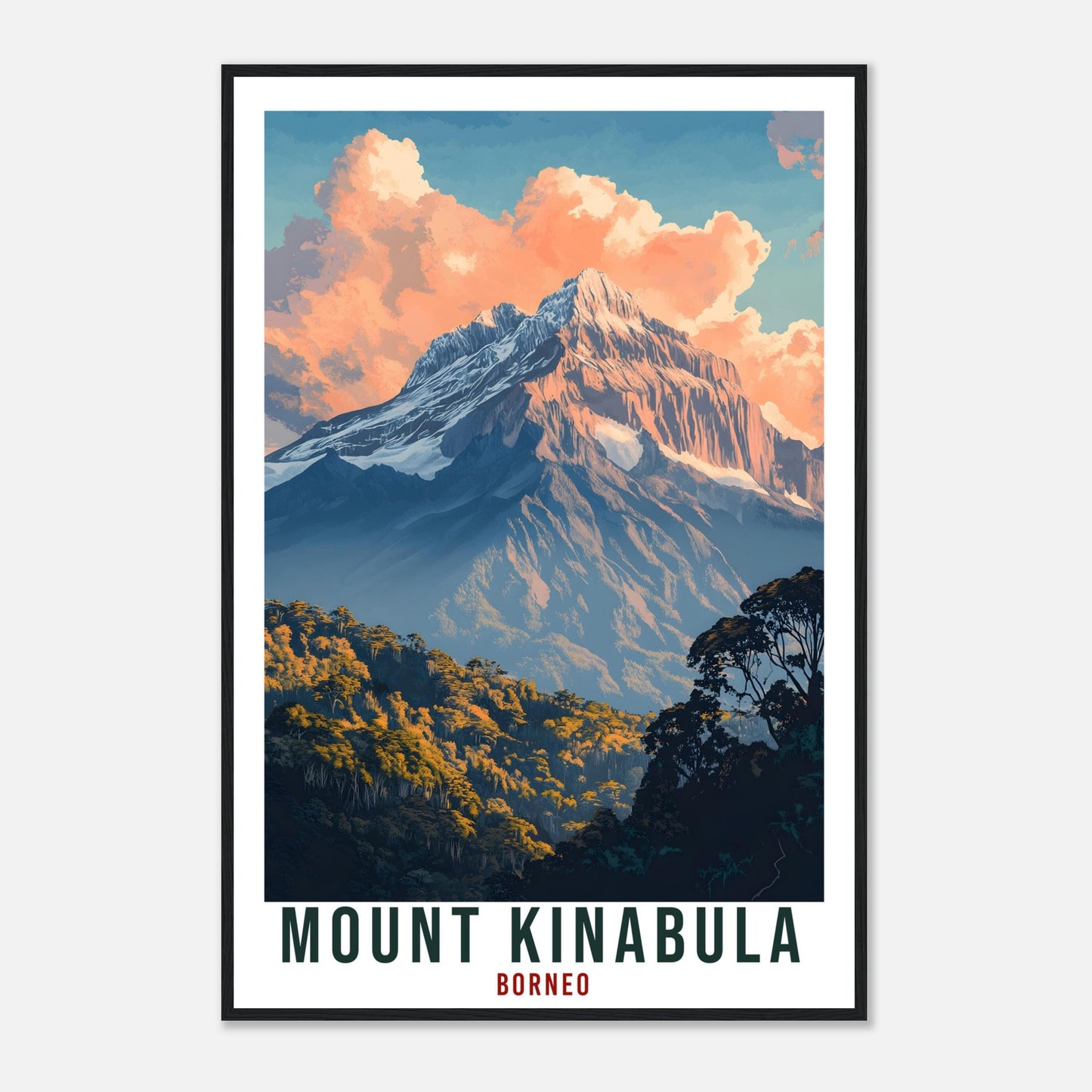 Mount Kinabula Travel Print Borneo Home Decor Wall Art Gift Wall Hanging Art Lover Mount Kinabula Artwork Travel Poster Malaysia Travel Art