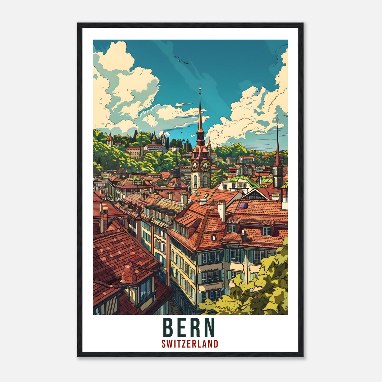 Bern Travel Poster Swiss Wall Art Bern Wall Hanging Home Living Décor Bern Gift Art Lovers Gift Switzerland Artwork Gift Swiss Travel Print