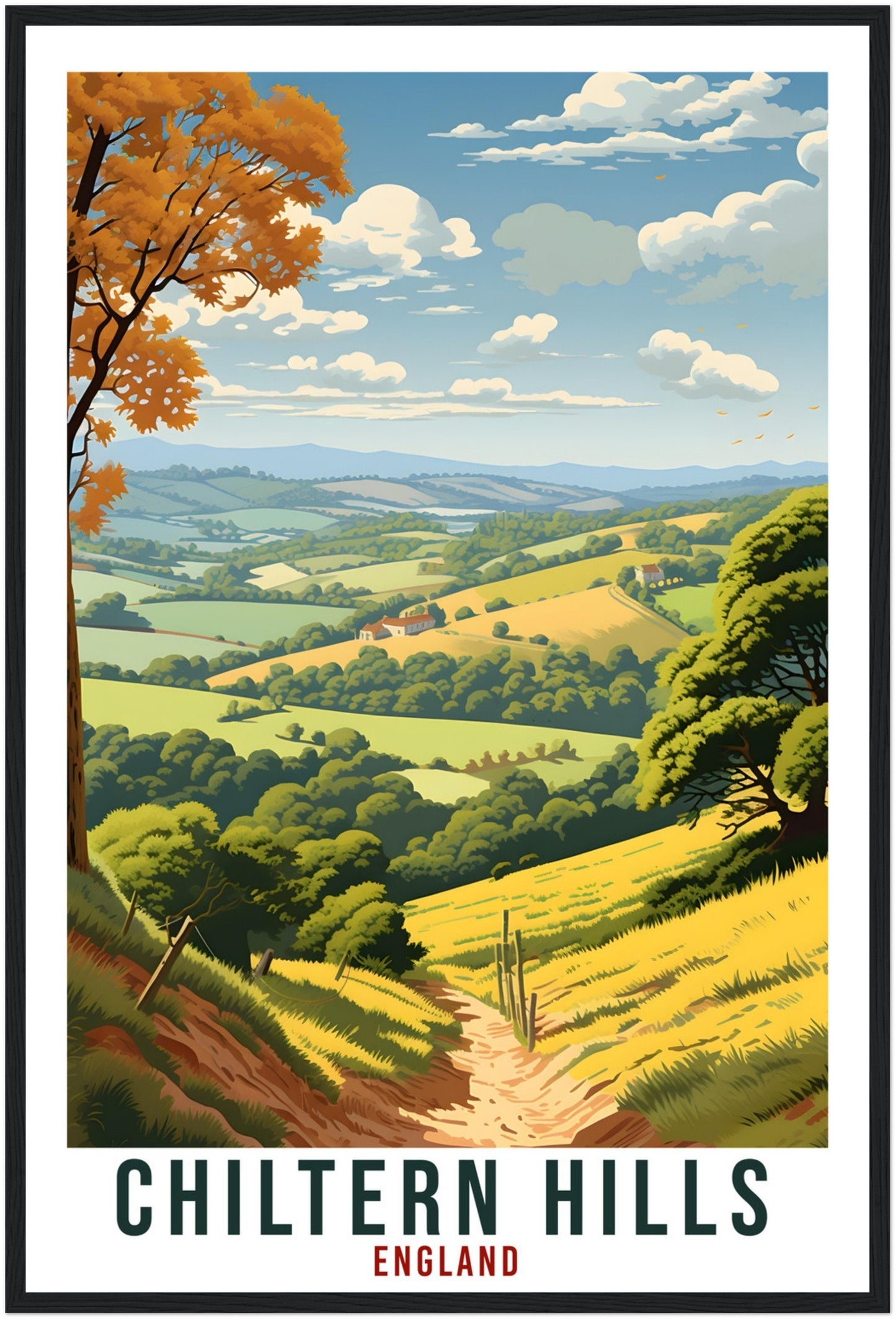 Chiltern Hills Travel Print English Wall Art Home Decor Wall Hanging Travel Art Gift Chiltern Hills Travel Poster England Landscape Artwork
