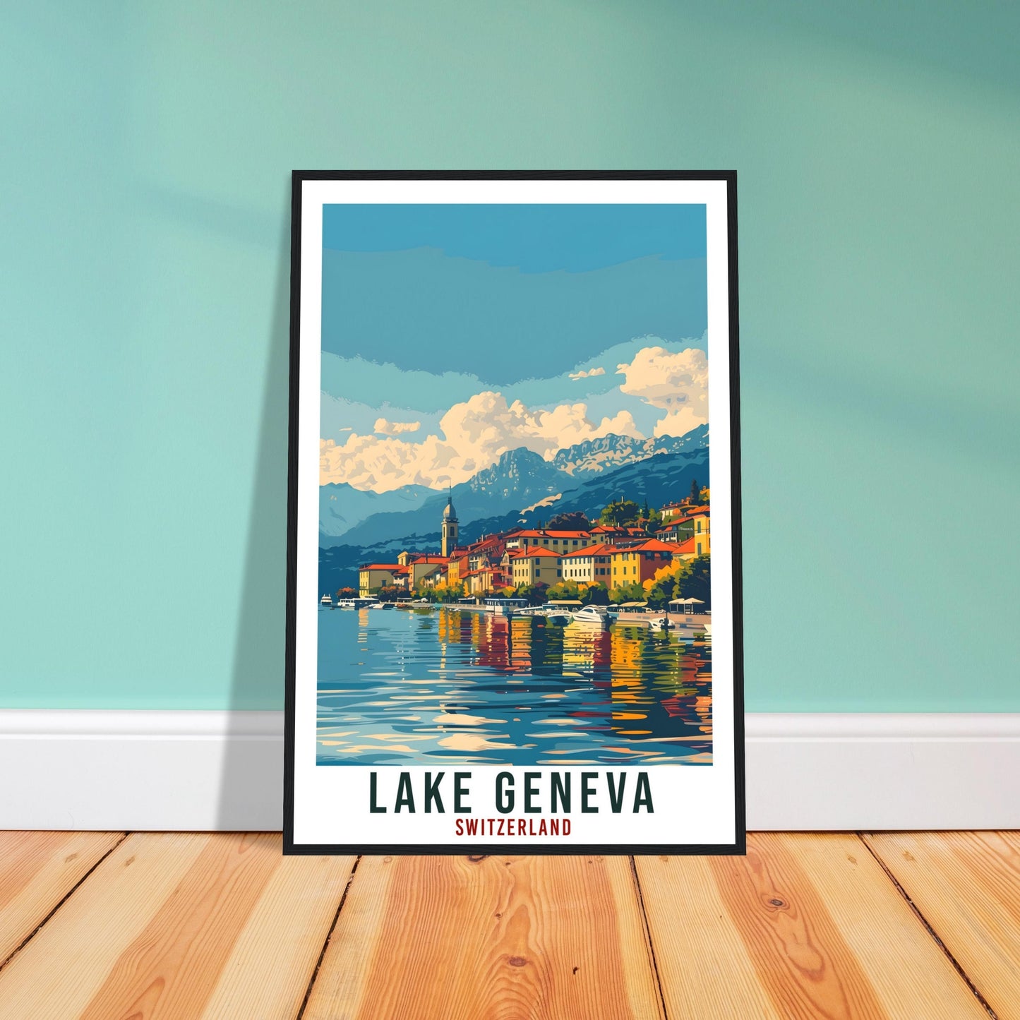 Lake Geneva Travel Print Swiss Wall Art Wall Hanging Home Décor Lake Geneva Gift Art Lover Gift Switzerland Artwork Gift Swiss Travel Poster