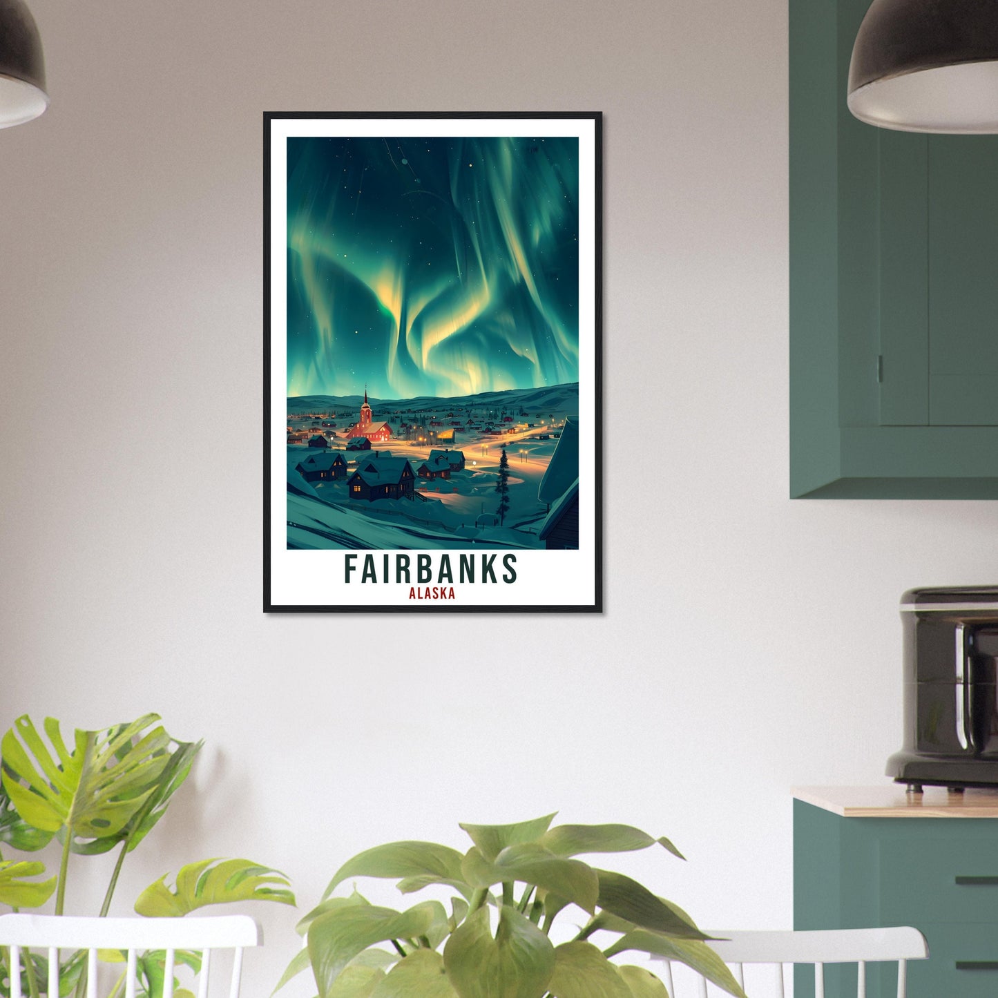 Fairbanks Travel Print Alaska Northern Lights Wall Art Wall Hanging Travel Gift Fairbanks Travel Poster Alaska Landscape Artwork Art Lover