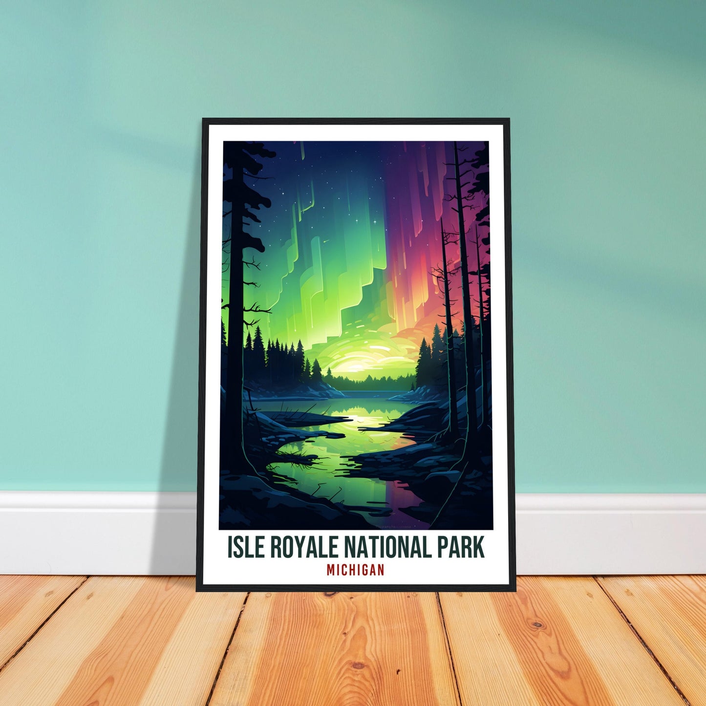 Isle Royale National Park Travel Print Michigan Northern Lights Wall Art Wall Hanging Travel Art Gift Isle Royale Travel Poster Michigan Art