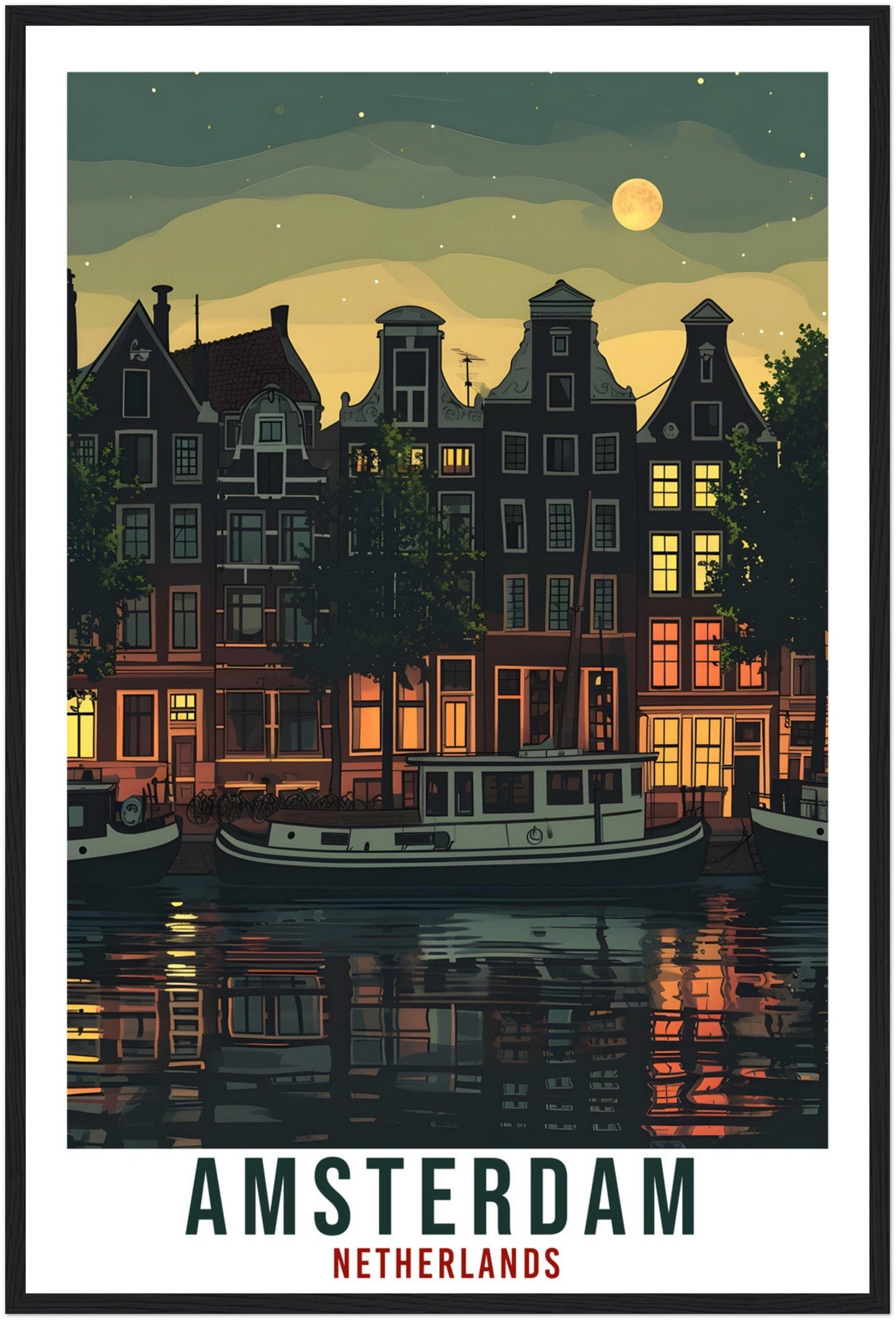 Amsterdam Travel Poster Wall Art Amsterdam Netherlands Wall Hanging Artwork Art Gifts Amsterdam Travel Print Netherlands Art Lovers Gift