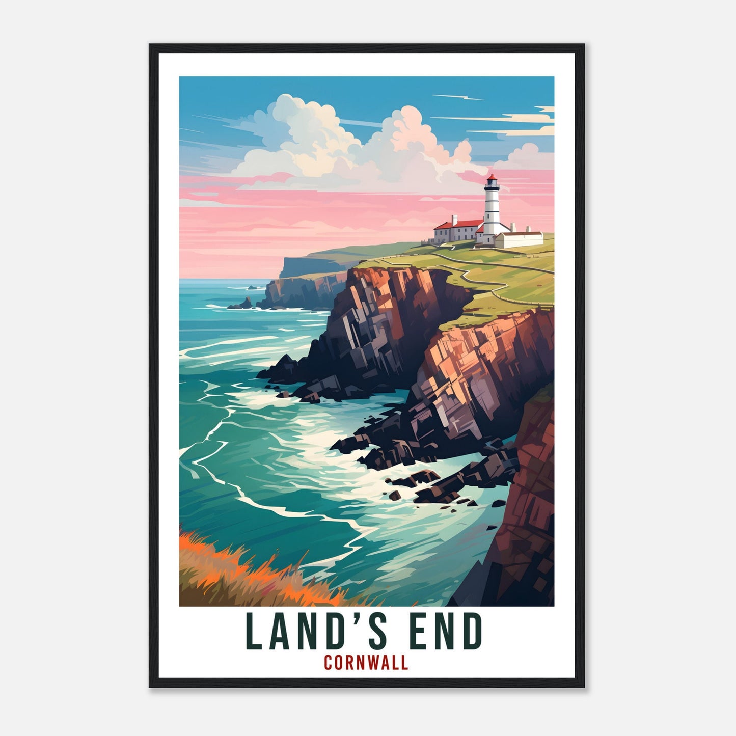Land's End Travel Print English Wall Art Home Decor Wall Hanging Travel Art Gift Land's End Travel Poster Cornwall Art Lovers Gift Artwork