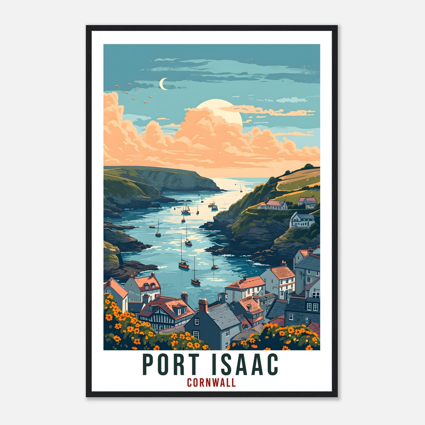 Port Issac Travel Poster Cornwall Wall Art Home Decor Wall Hanging Travel Art Gift Port Issac Travel Print England Landscape Artwork Gift