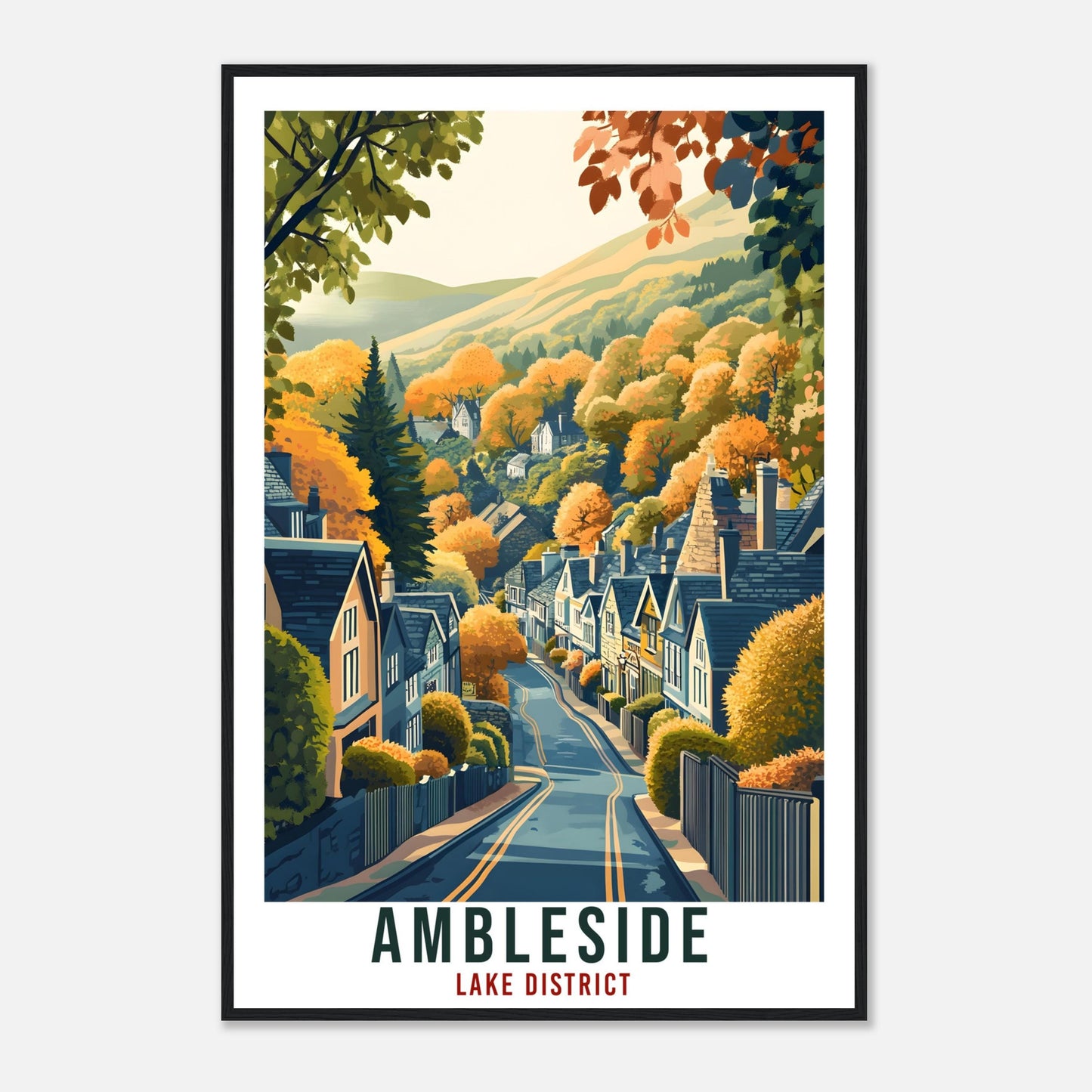 Ambleside Travel Print Lake District Home Decor Ambleside Wall Art Wall Hanging Art Lover Lake District Artwork Travel Poster Cumbria Travel