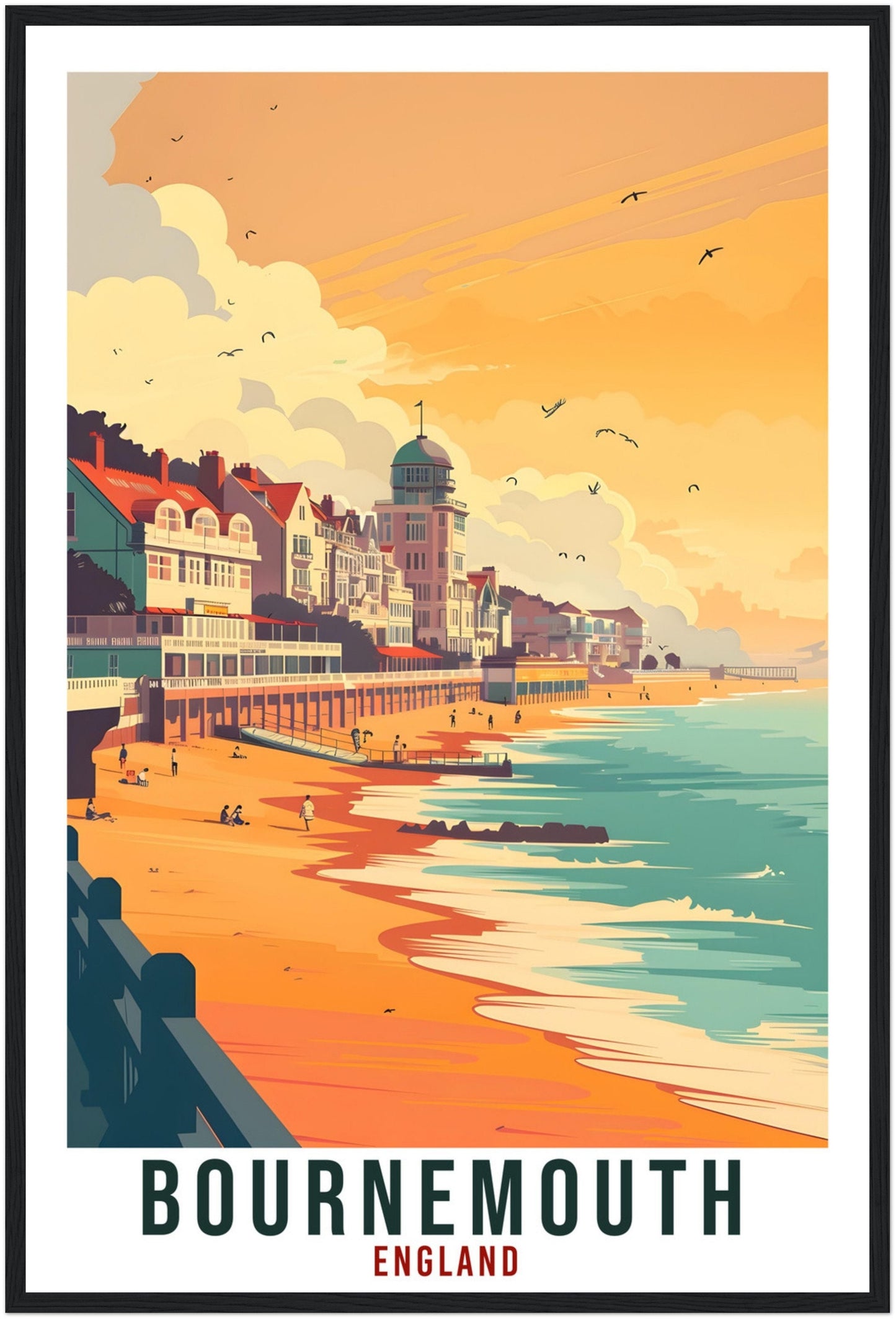Bournemouth Travel Print Wall Art Wall Hanging Home Living Décor Art Lovers Gift UK Artwork Gift Print Bournemouth England Travel Poster