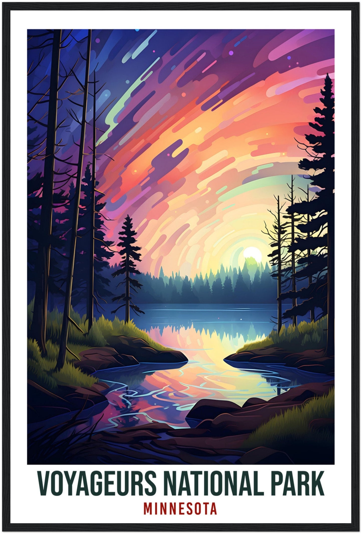 Voyageurs National Park Travel Print Minnesota Northern Lights Wall Art Wall Hanging Travel Art Gift Voyageurs National Park Travel Poster