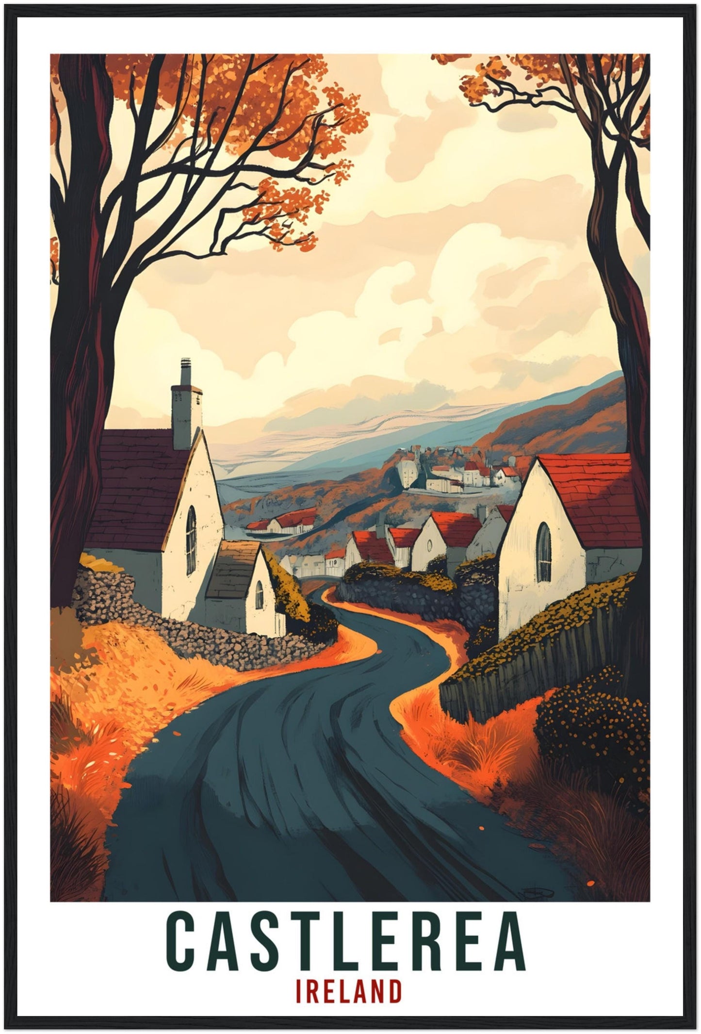 Castlerea Travel Print Ireland Home Decor Castlerea Wall Art Gift Wall Hanging Gift Castlerea Irish Artwork Travel Poster Ireland Travel Art