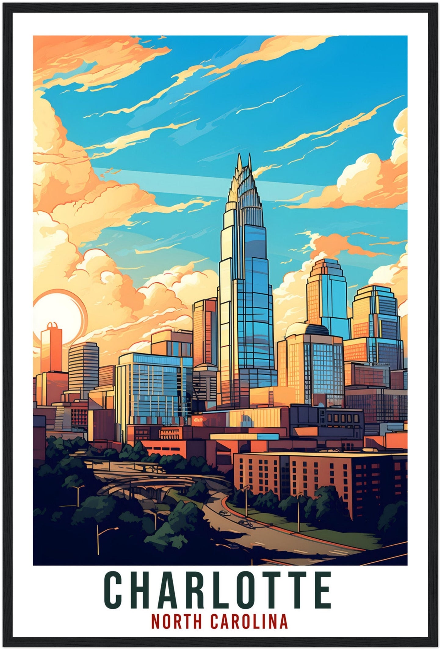 Charlotte Travel Print North Carolina Home Decoration US Wall Art Gift Wall Hanging Art Lover North Carolina Artwork Charlotte Travel Poster