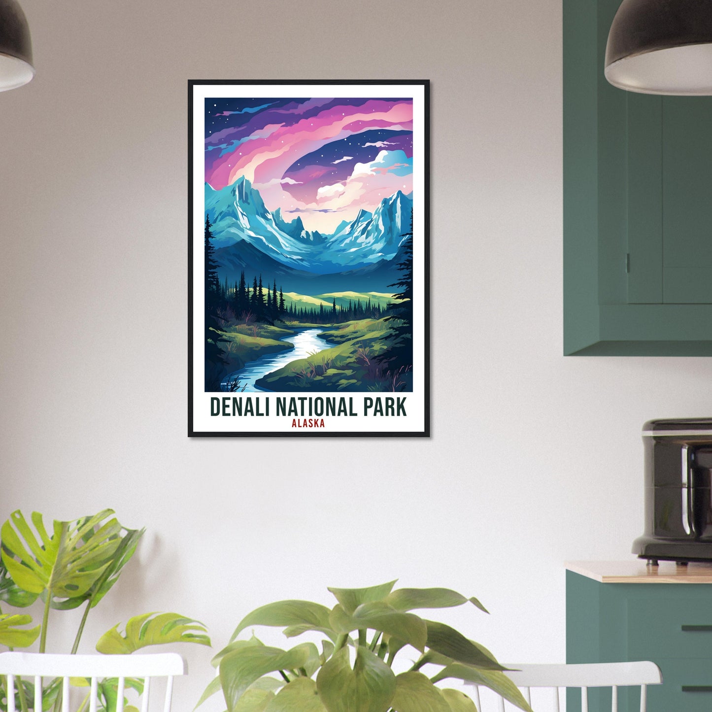 Denali National Park Travel Print Alaska Northern Lights Wall Art Wall Hanging Travel Art Gift Denali National Park Travel Poster Art Lover