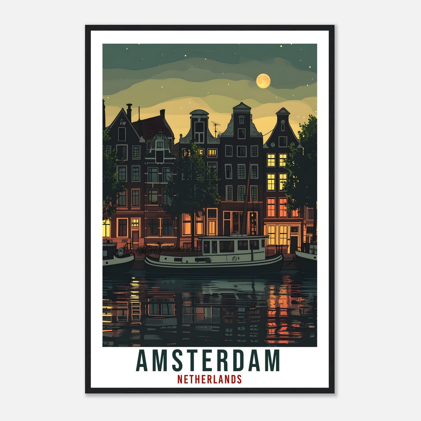 Amsterdam Travel Poster Wall Art Amsterdam Netherlands Wall Hanging Artwork Art Gifts Amsterdam Travel Print Netherlands Art Lovers Gift