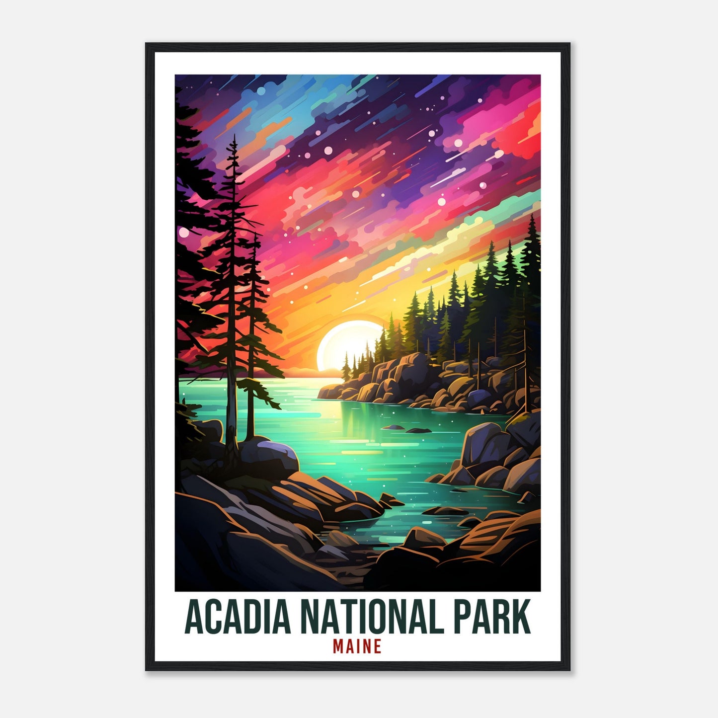 Acadia National Park Travel Print Maine Northern Lights Wall Art Wall Hanging Travel Art Gift Acadia Maine Travel Poster Artwork Art Lover