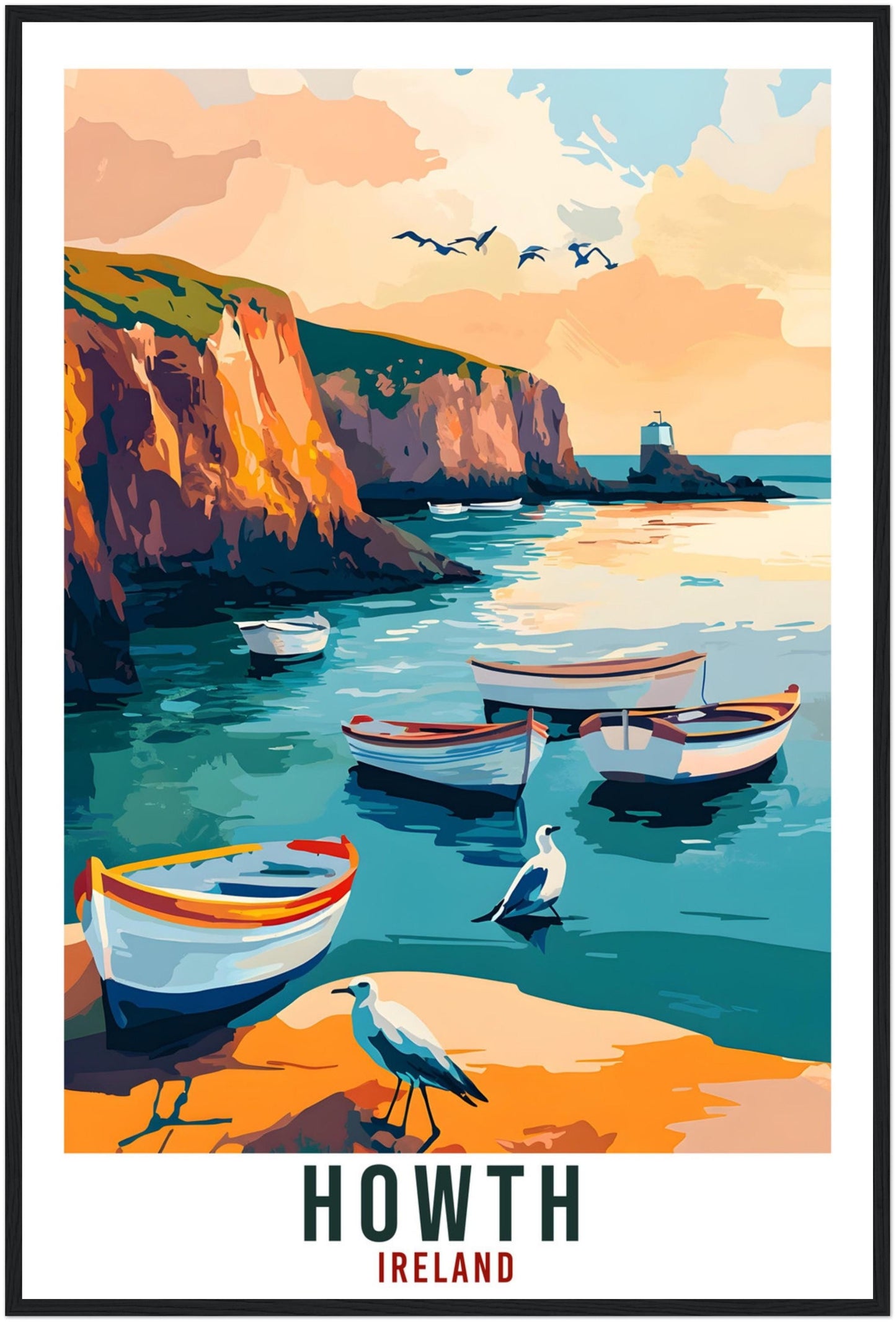 Howth Travel Print Ireland Home Decor Howth Wall Art Wall Hanging Art Lover Irish Artwork Travel Poster Howth Dublin Ireland Travel Art